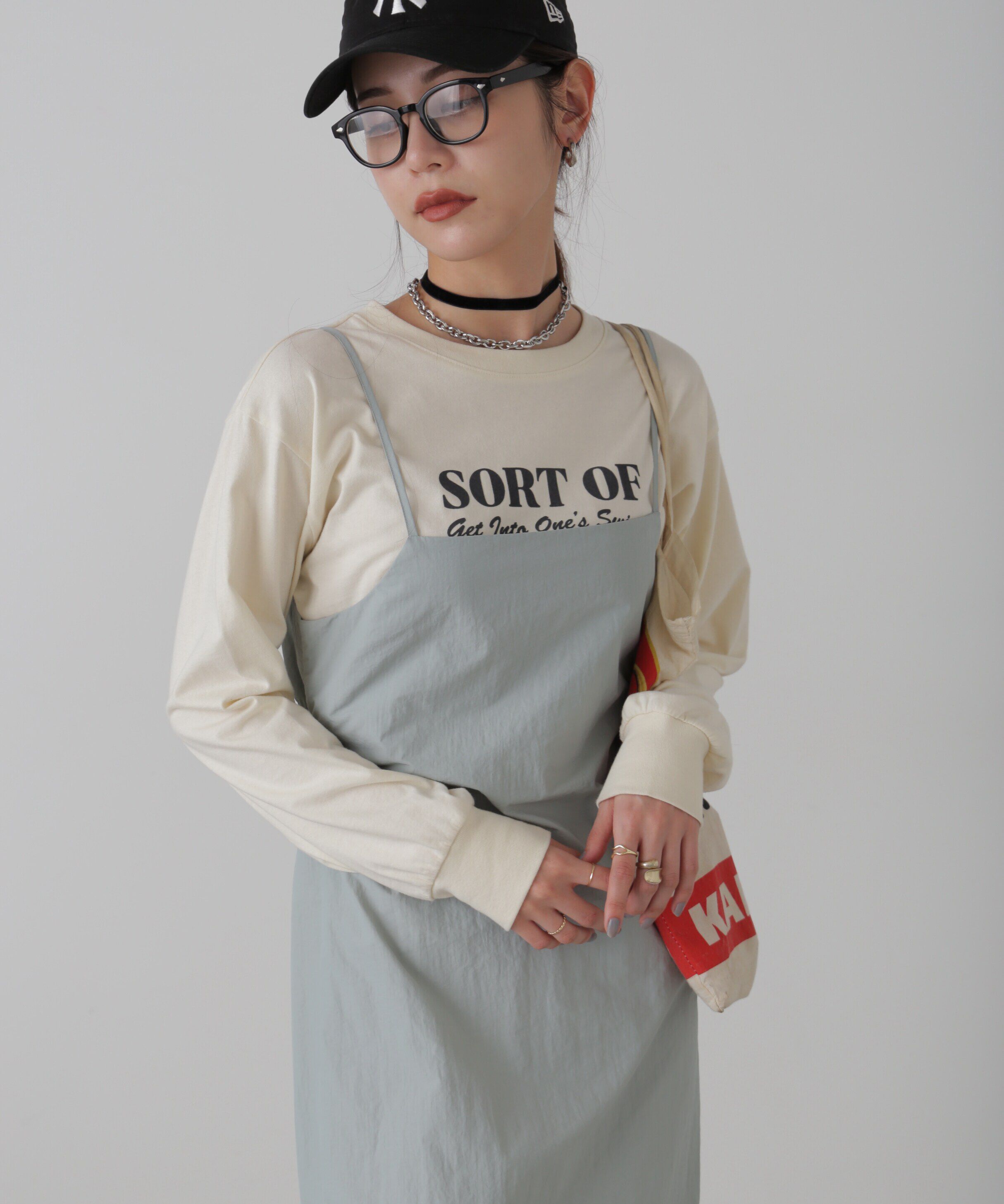  「バックオープンナイロンジャンパースカート」|ワンピース|