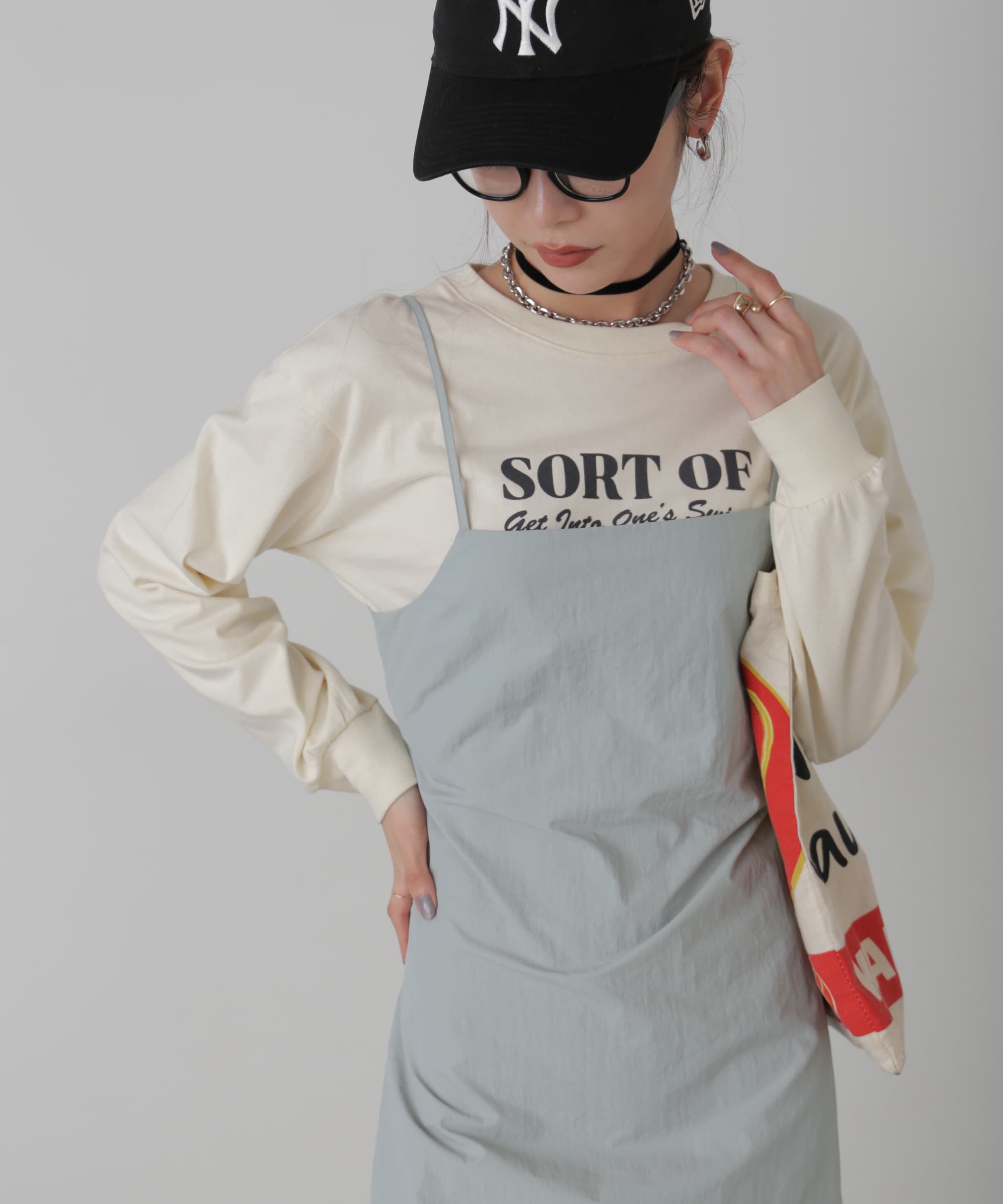  「バックオープンナイロンジャンパースカート」|ワンピース|