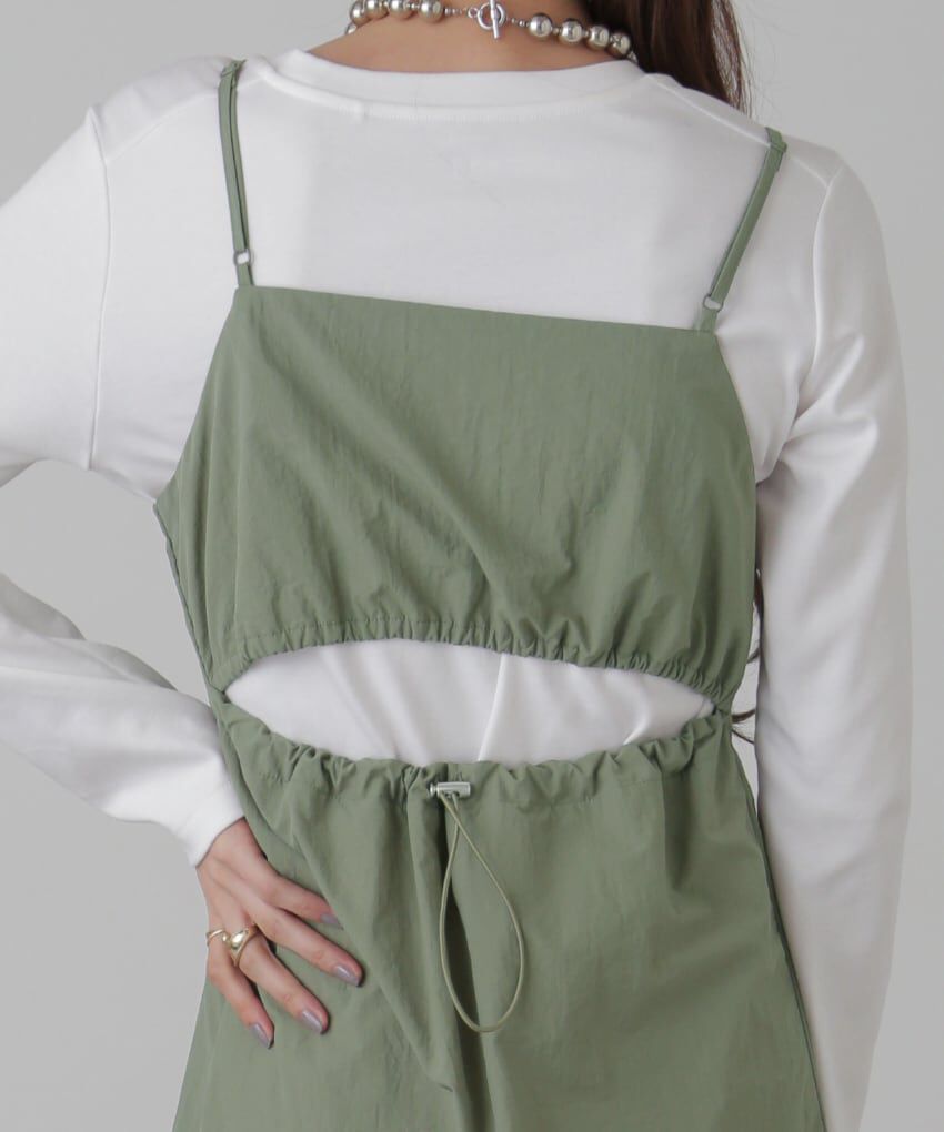  「バックオープンナイロンジャンパースカート」|ワンピース|