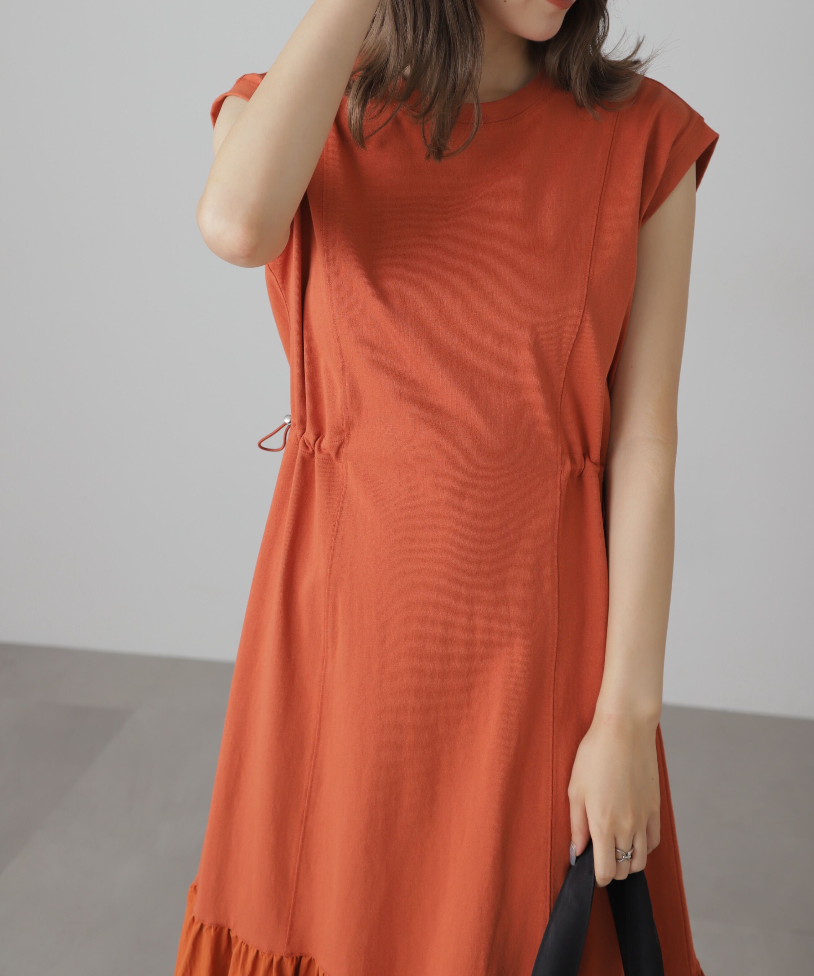  「布帛ドッキングフレンチスリーブカットワンピース」|ワンピース|