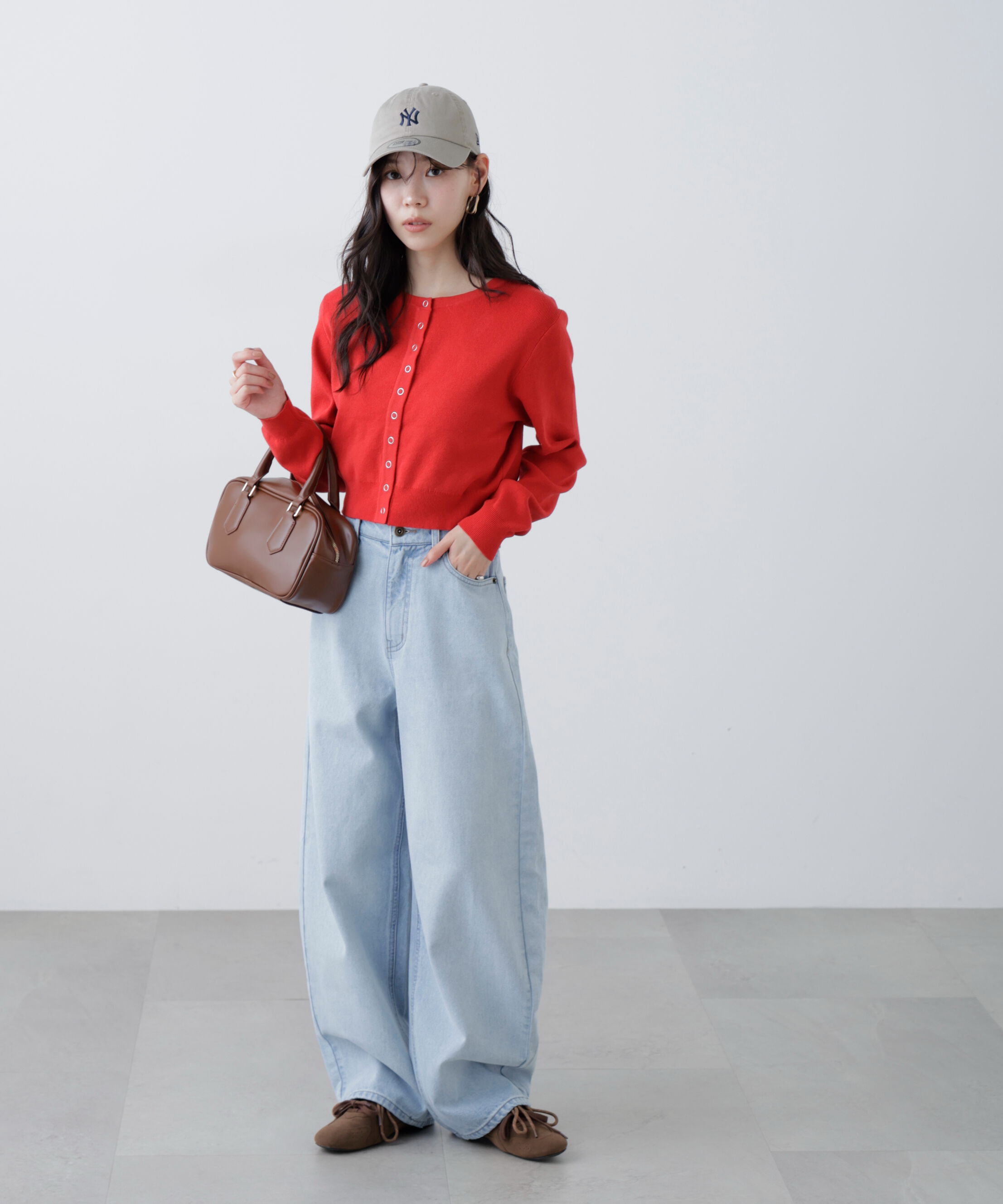  「リングドットボタンクルーネックニットカーディガン」|ニット・セーター|