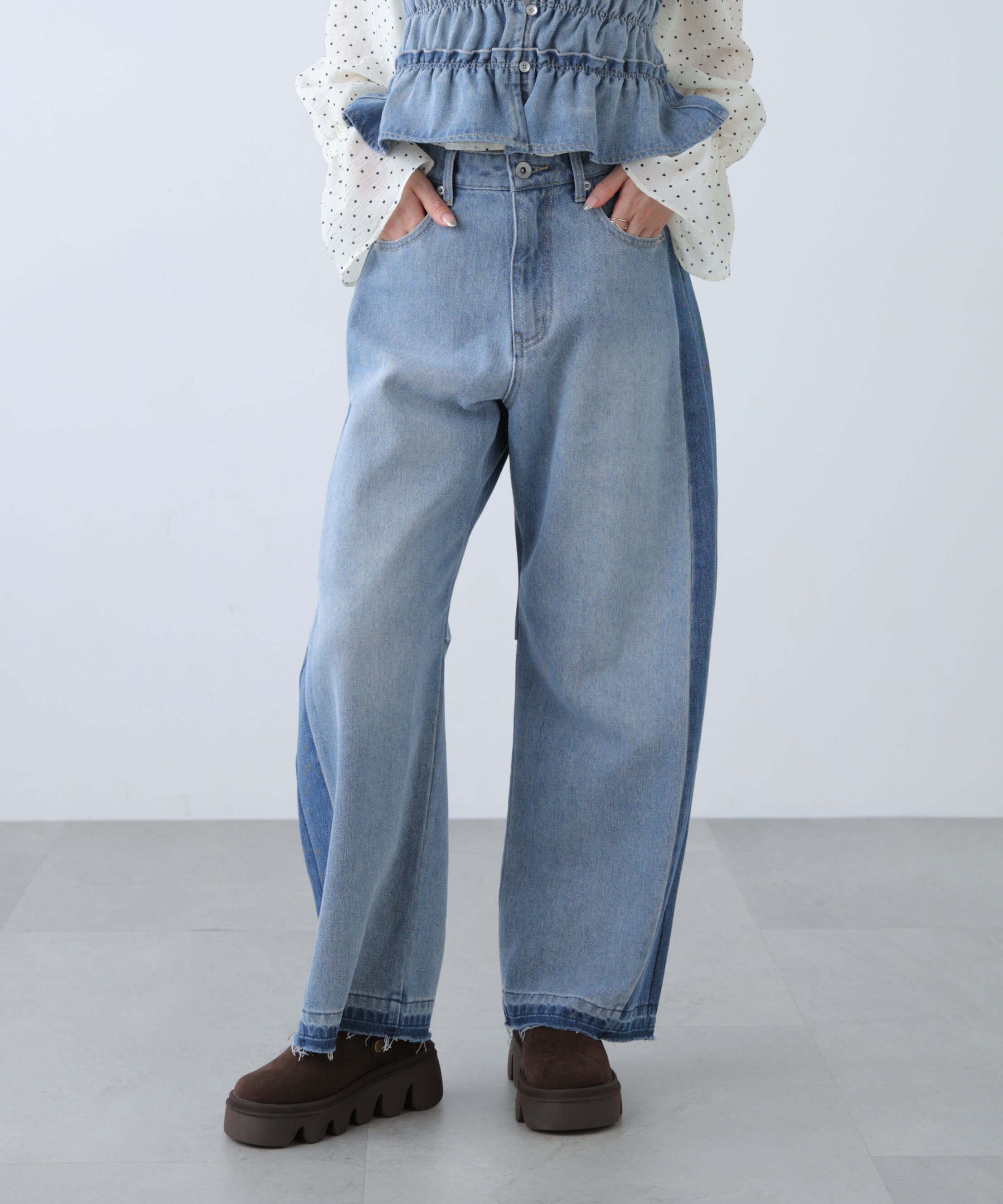  「[低身長サイズ/Sシリーズ]配色パネルバレルワイドパンツ」|その他|