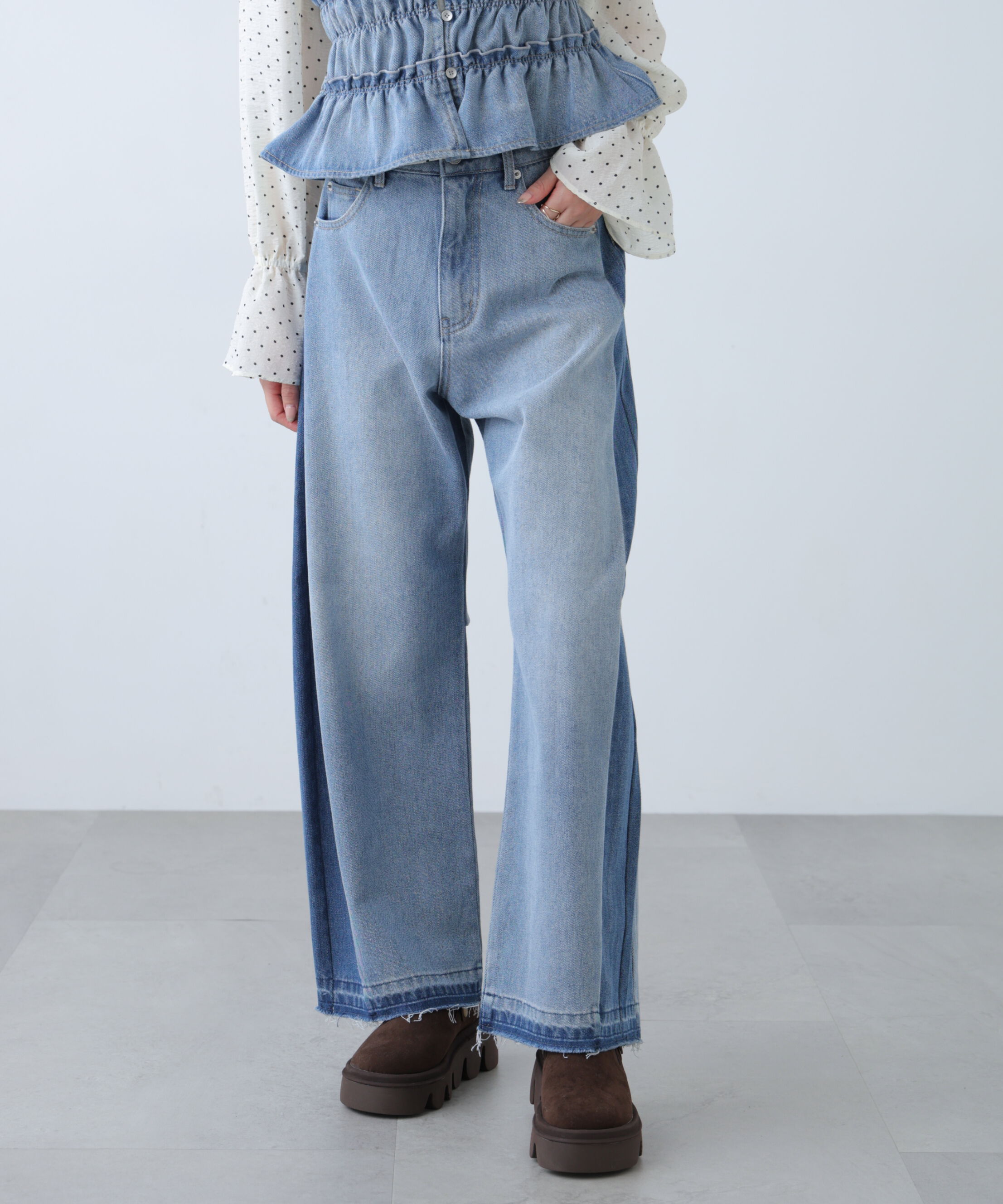  「[低身長サイズ/Sシリーズ]配色パネルバレルワイドパンツ」|その他|