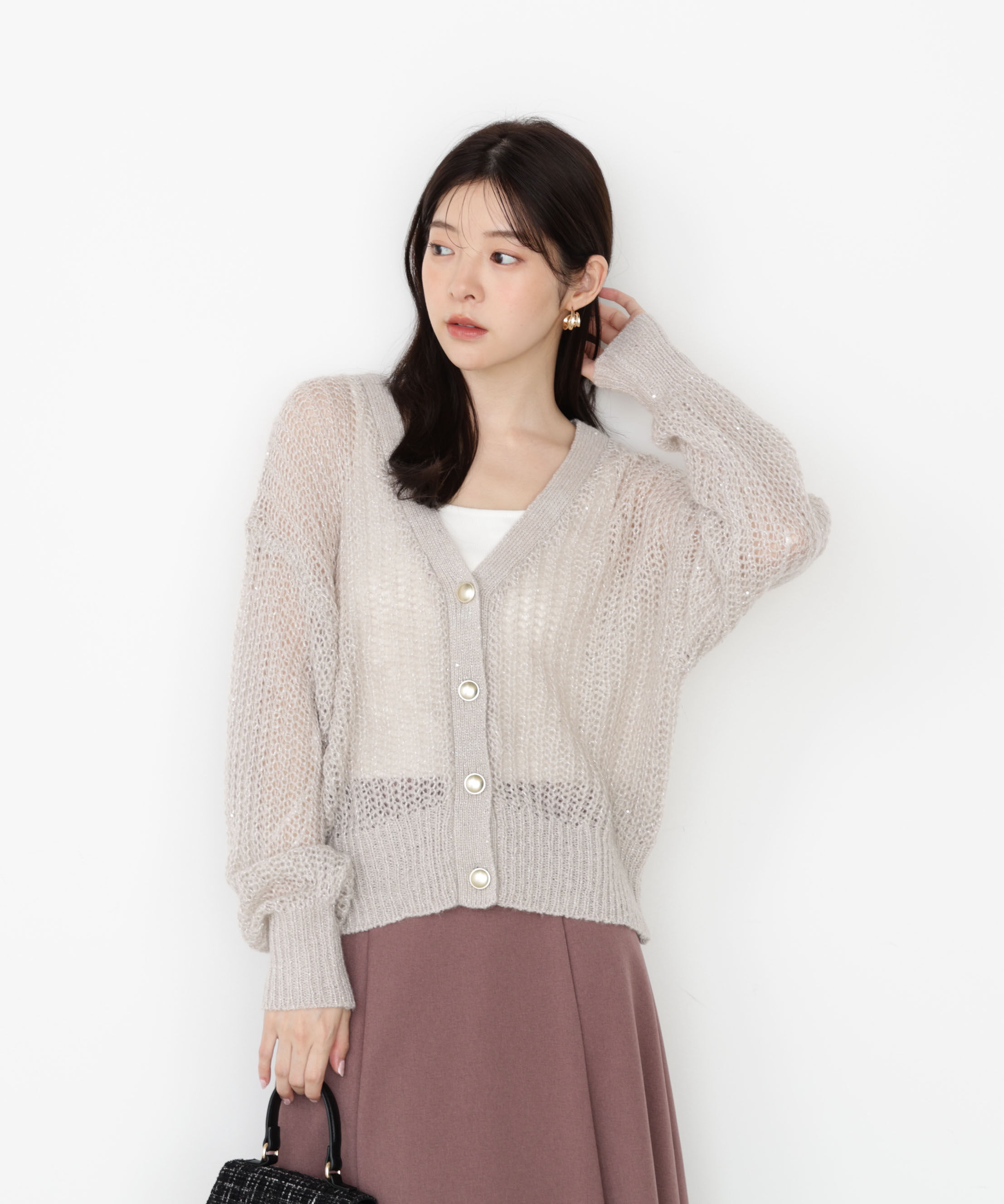 PROPORTION BODY DRESSING「スパンコール透かし編み2wayカーディガン 25AW」|カーディガン|