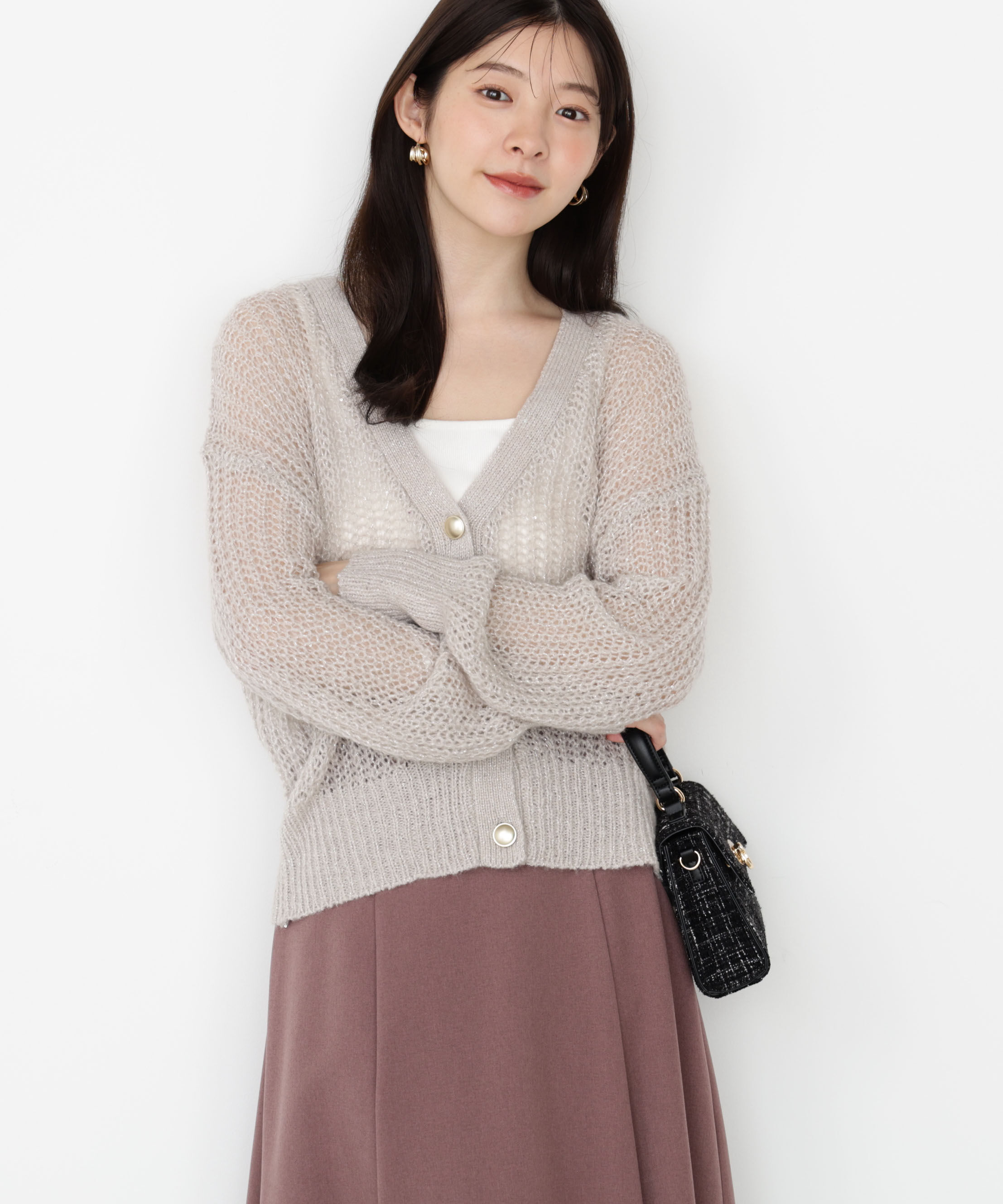 PROPORTION BODY DRESSING「スパンコール透かし編み2wayカーディガン 25AW」|カーディガン|