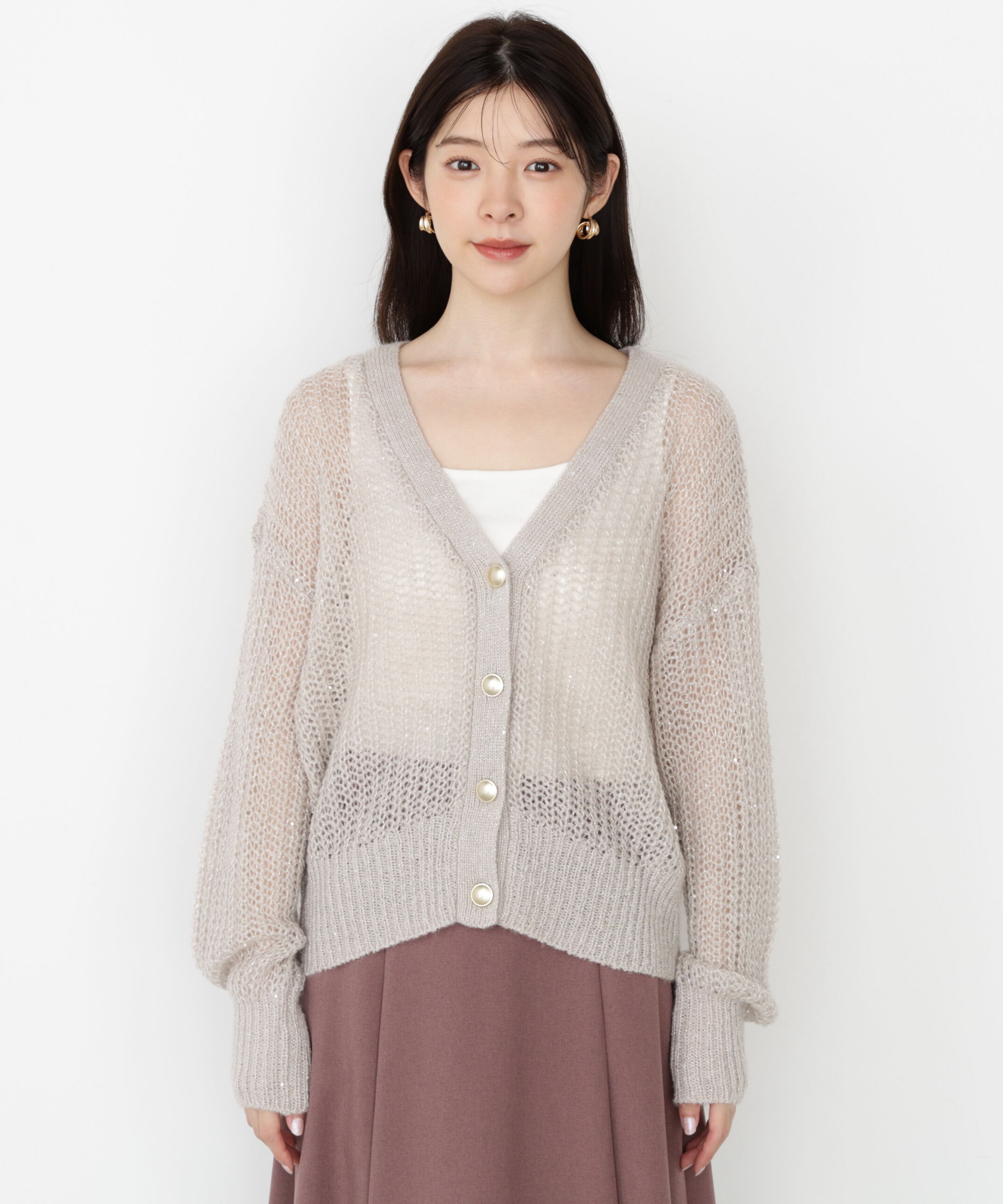 PROPORTION BODY DRESSING「スパンコール透かし編み2wayカーディガン 25AW」|カーディガン|
