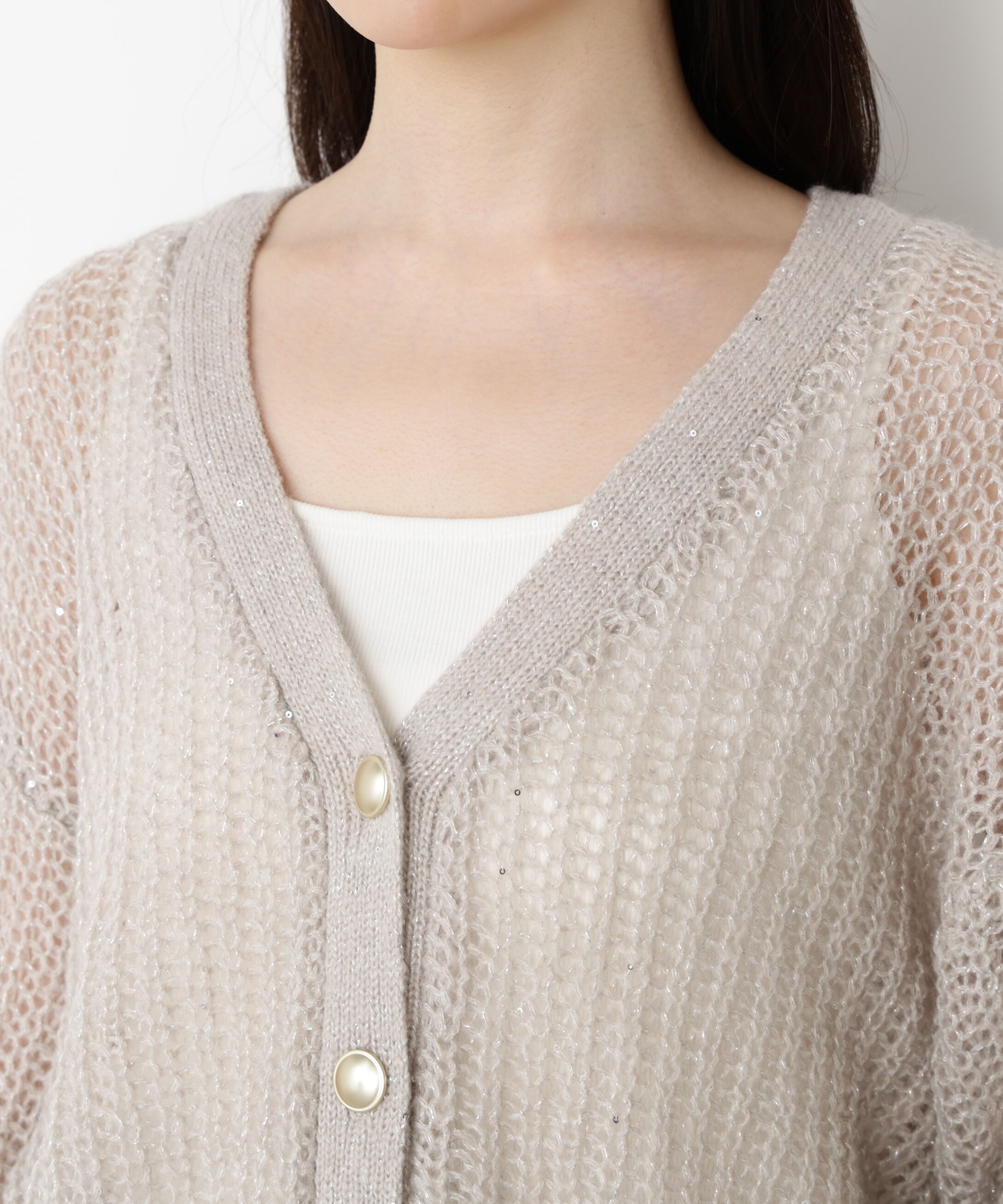 PROPORTION BODY DRESSING「スパンコール透かし編み2wayカーディガン 25AW」|カーディガン|