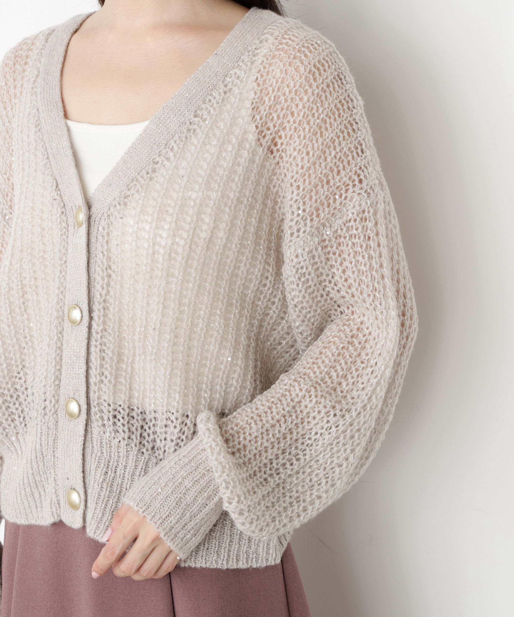 PROPORTION BODY DRESSING「スパンコール透かし編み2wayカーディガン 25AW」|カーディガン|