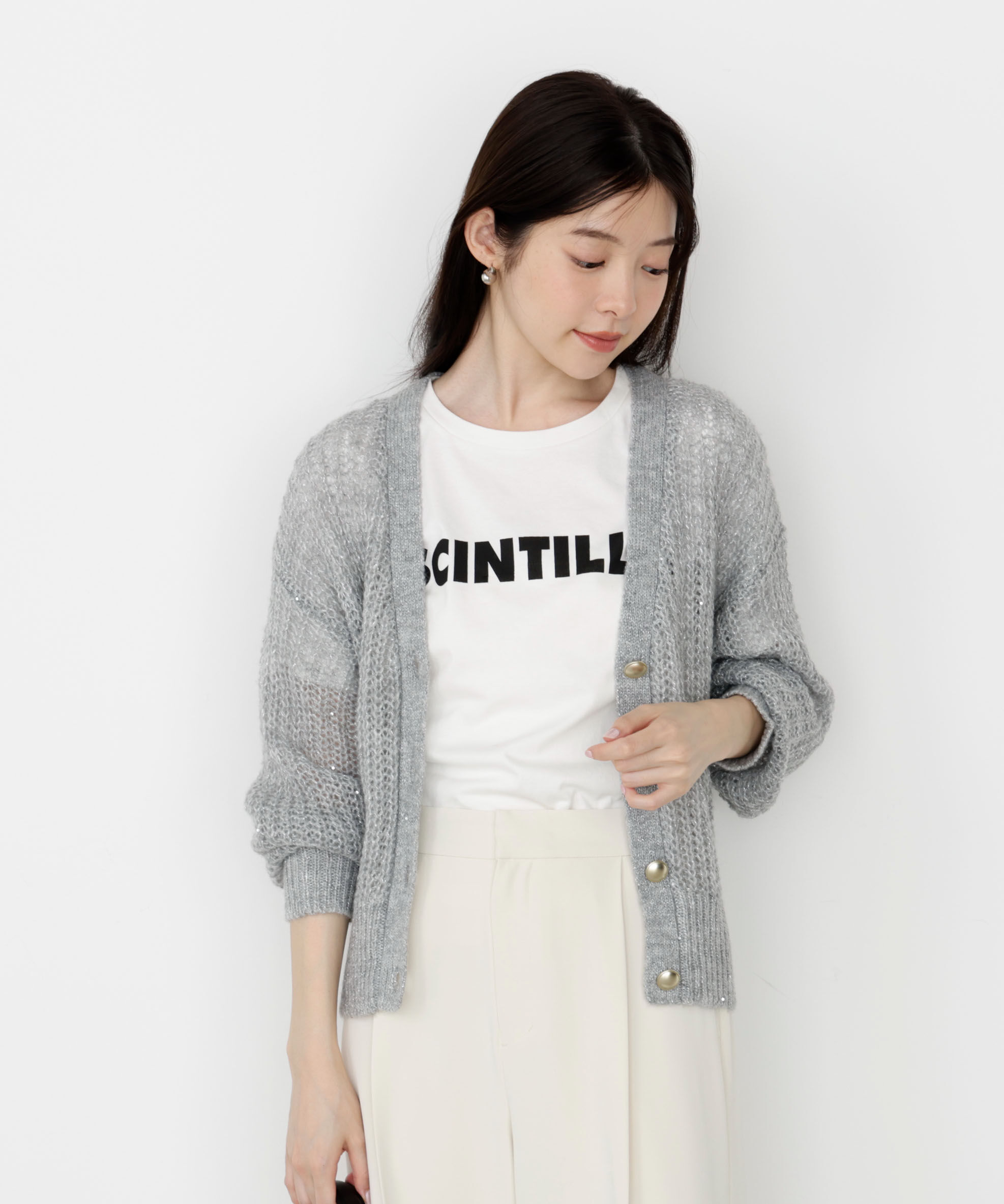 PROPORTION BODY DRESSING「スパンコール透かし編み2wayカーディガン 25AW」|カーディガン|