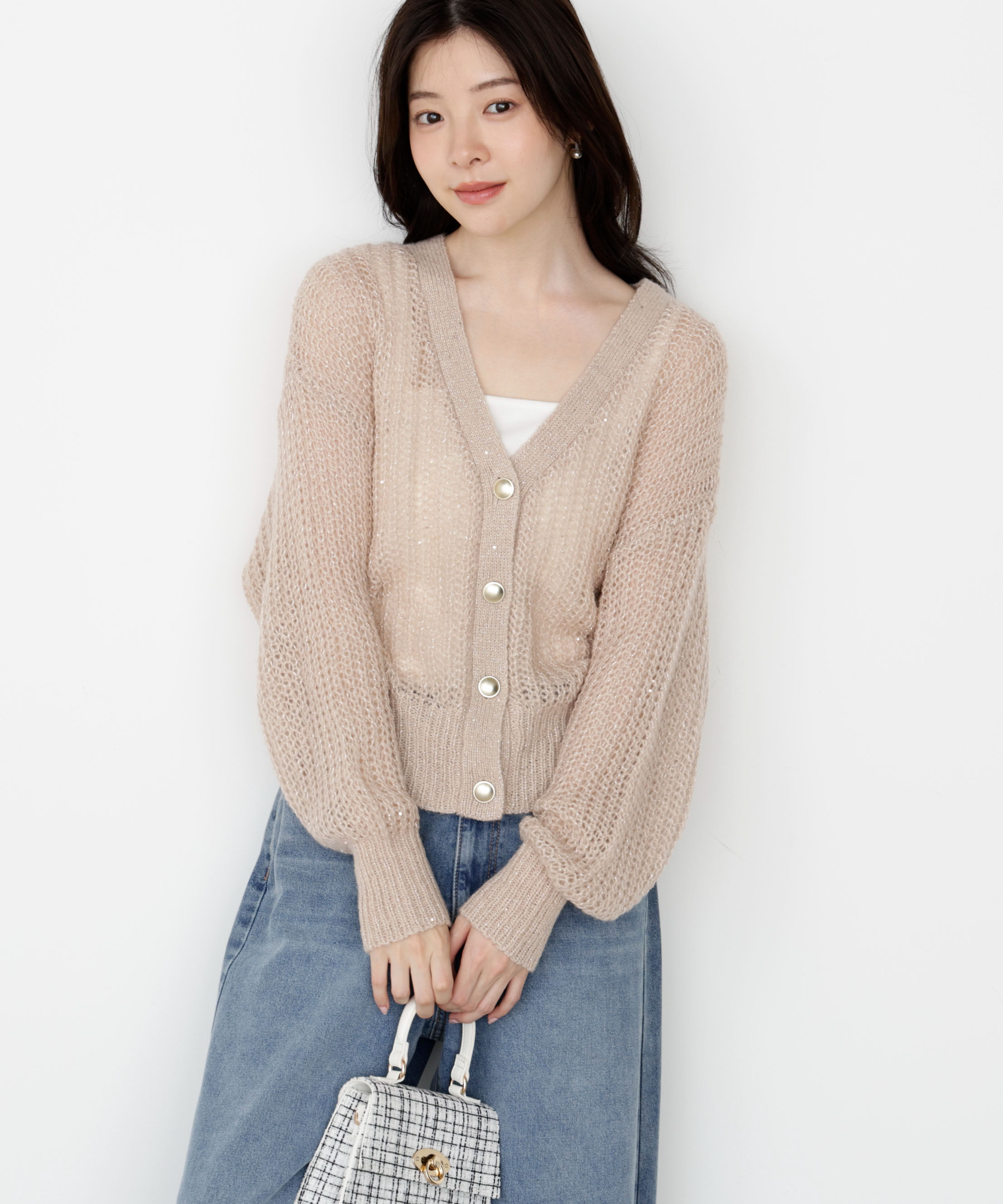 PROPORTION BODY DRESSING「スパンコール透かし編み2wayカーディガン 25AW」|カーディガン|