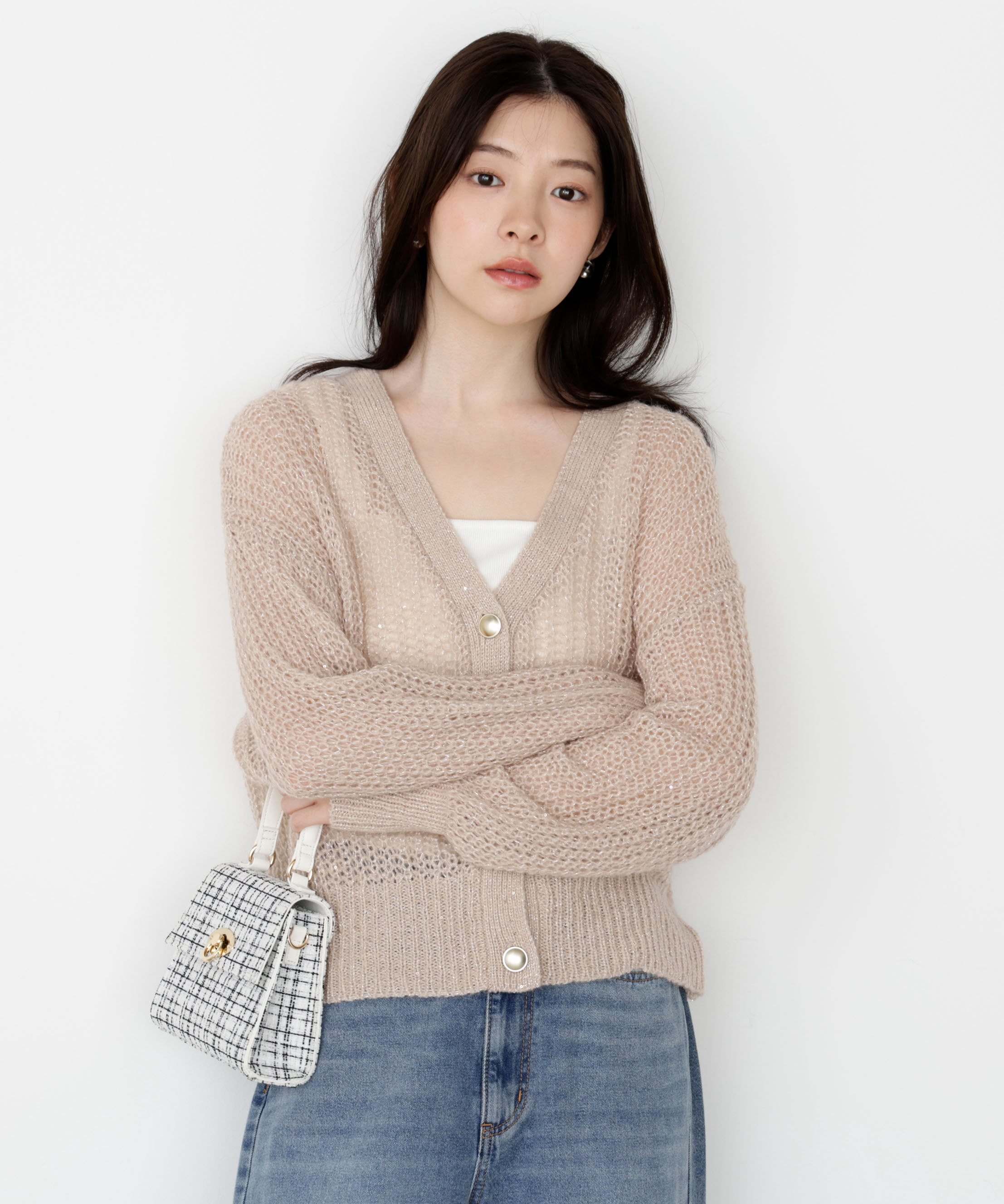 PROPORTION BODY DRESSING「スパンコール透かし編み2wayカーディガン 25AW」|カーディガン|