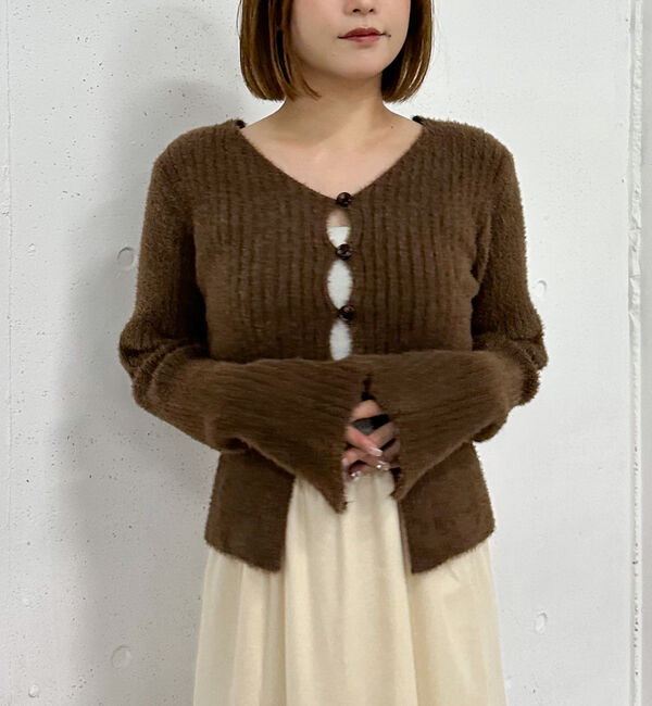 archives「Ｆボタンタイトフェザーニットカーディガン」|カーディガン|BROWN