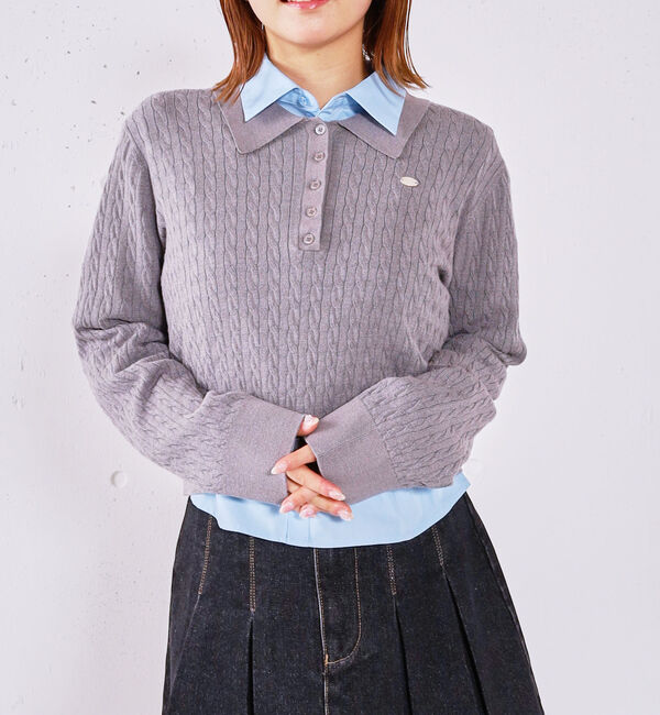 archives「【アンチピリング】ケーブルポロニット&times;シャツＳＥＴ」|カーディガン|CHARCOAL GRAY