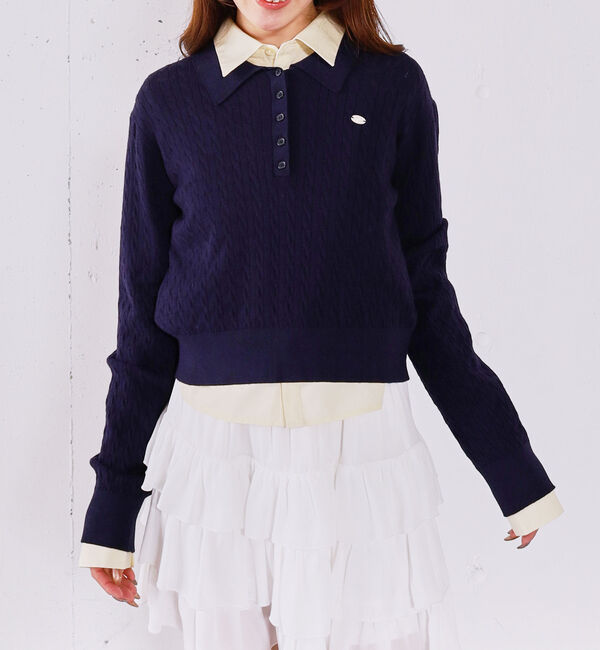 archives「【アンチピリング】ケーブルポロニット&times;シャツＳＥＴ」|カーディガン|NAVY