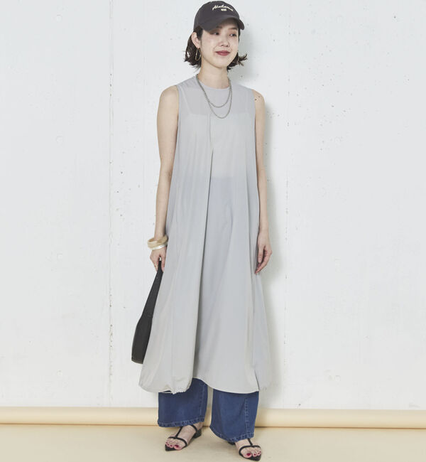 Doux archives「ＵＶ・接触冷感ウォッシャブルドロストノースリワンピース」|ワンピース|