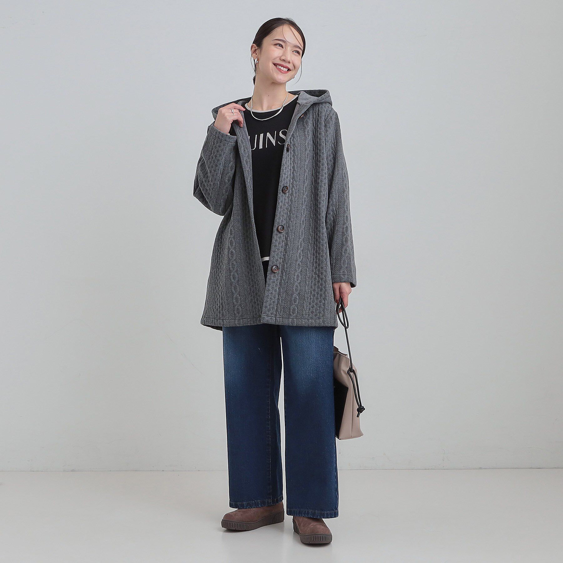 SHOO･LA･RUE「【裏面ベロアであったか】体型をカバーしながらスマートに魅せる ケーブルジャガードコーディガン」|カーディガン|