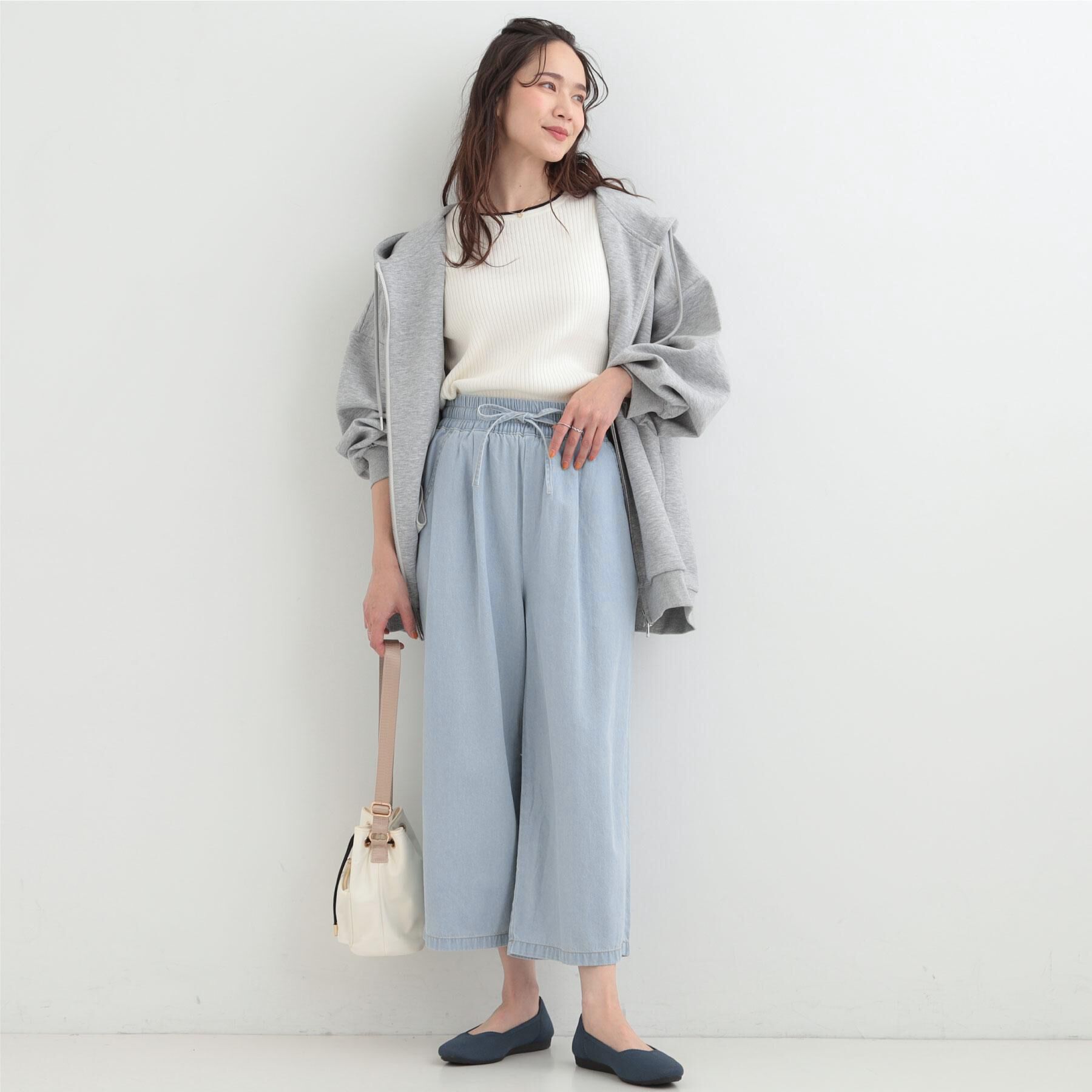 SHOO･LA･RUE「【ライトオンスデニム/着丈選べる】らくらくデニムイージーワイドパンツ」|デニム|