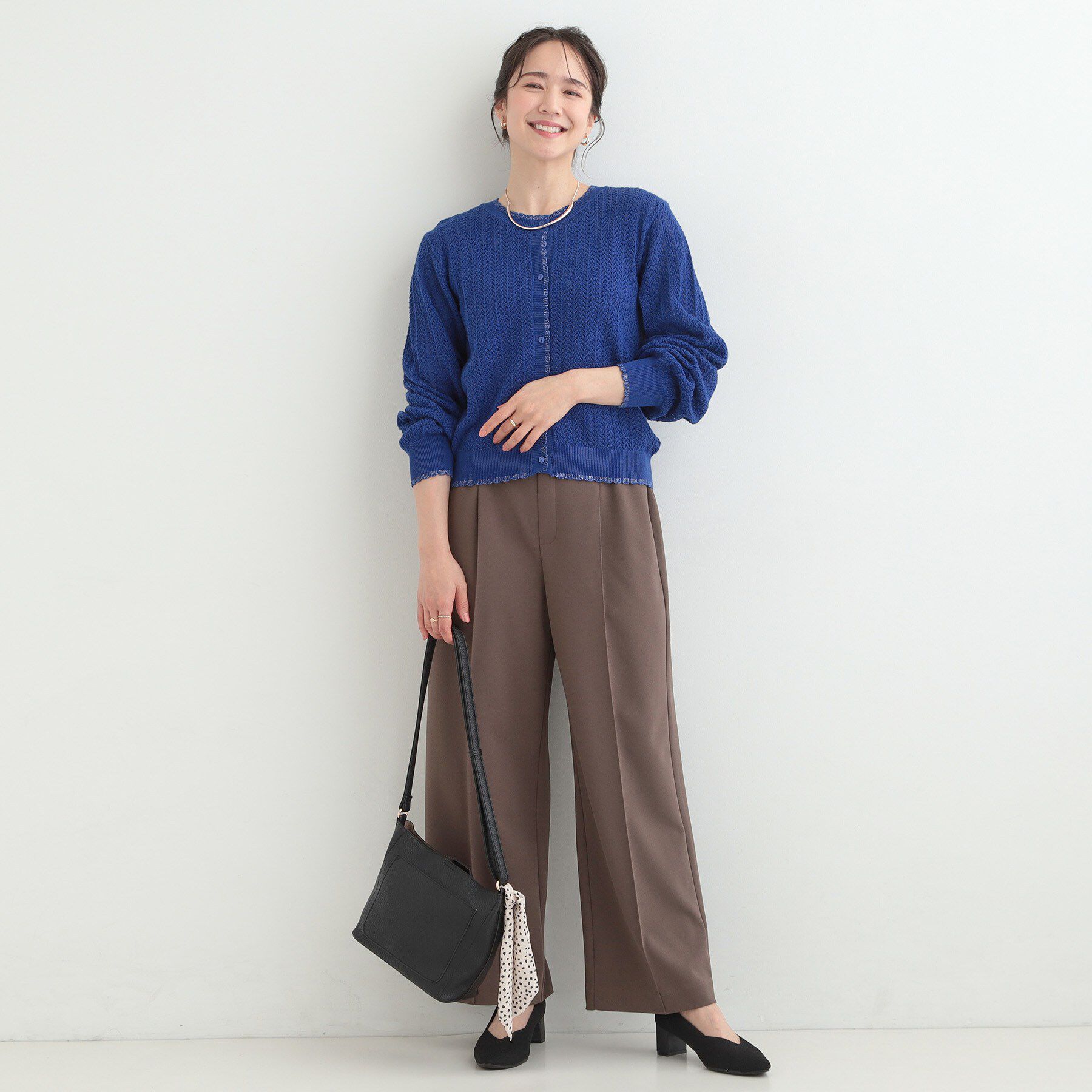 SHOO･LA･RUE「編み柄が上品 ラメ入り透かし編みカーディガン」|カーディガン|