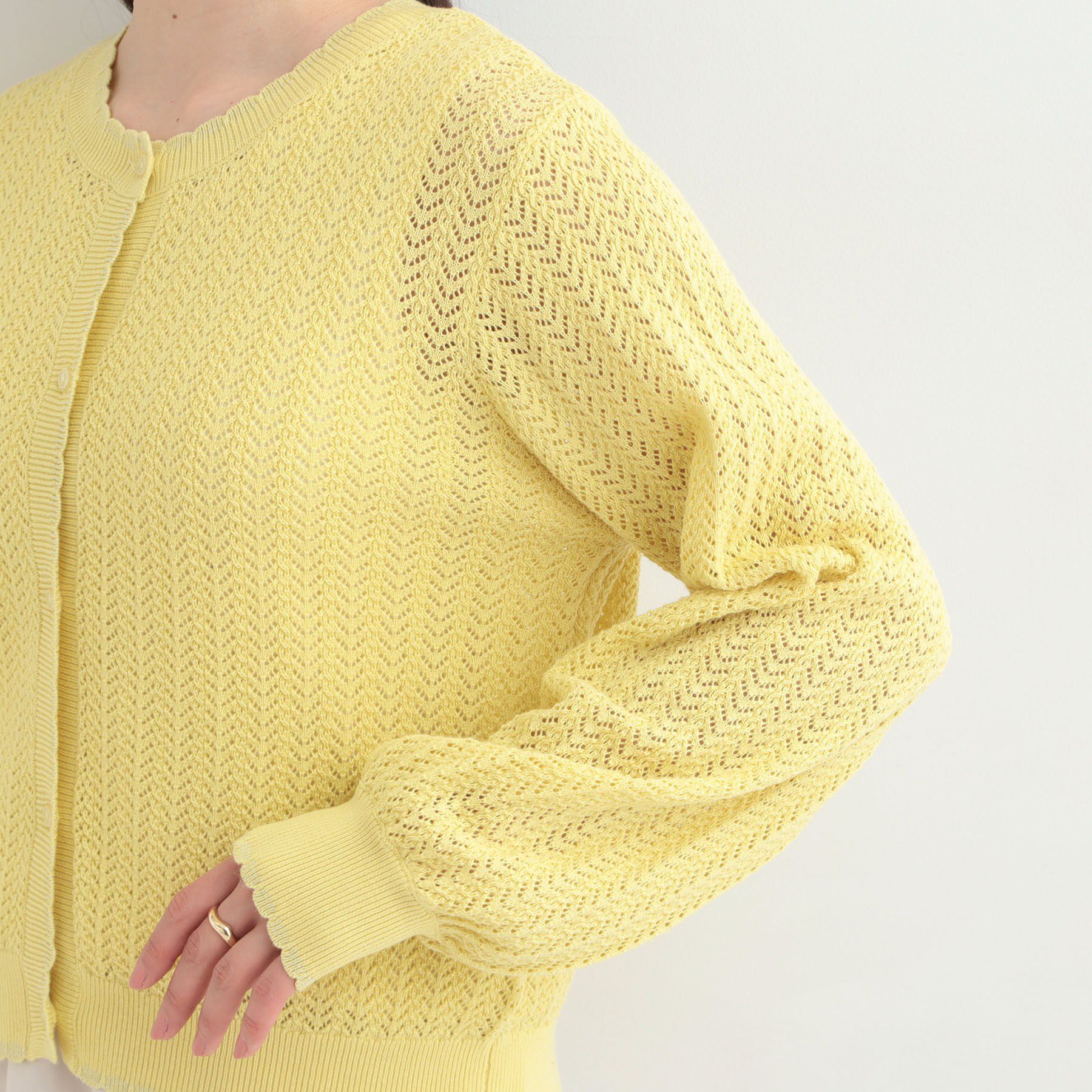 SHOO･LA･RUE「編み柄が上品 ラメ入り透かし編みカーディガン」|カーディガン|