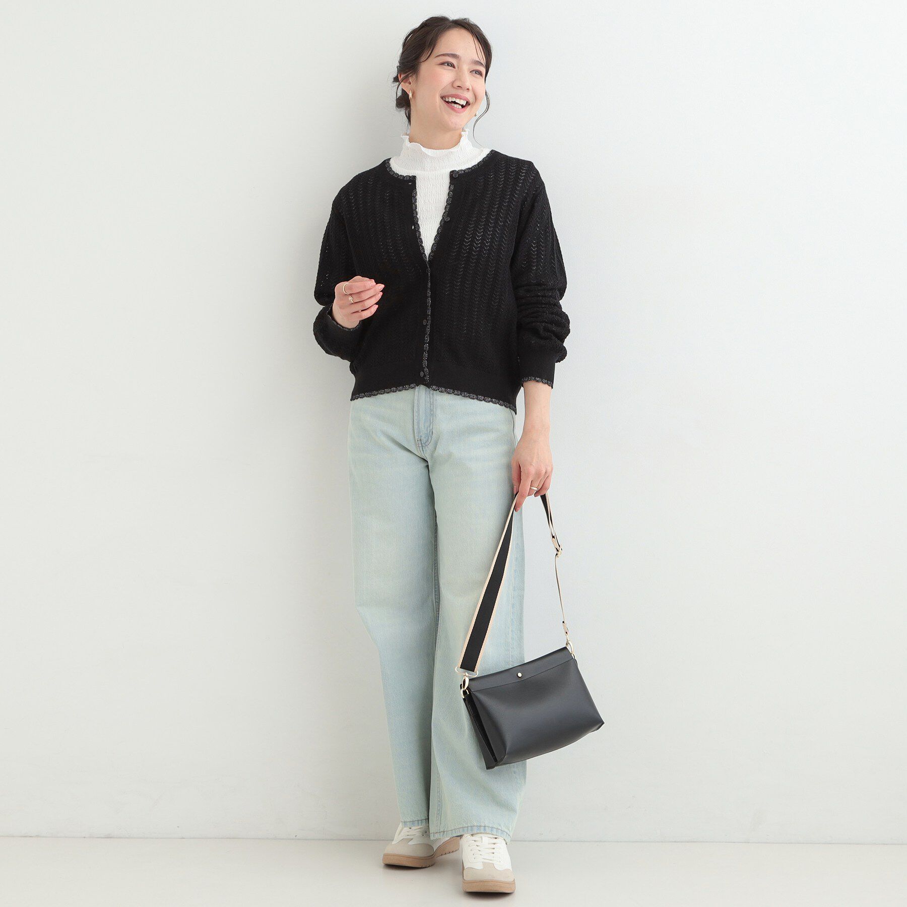 SHOO･LA･RUE「編み柄が上品 ラメ入り透かし編みカーディガン」|カーディガン|