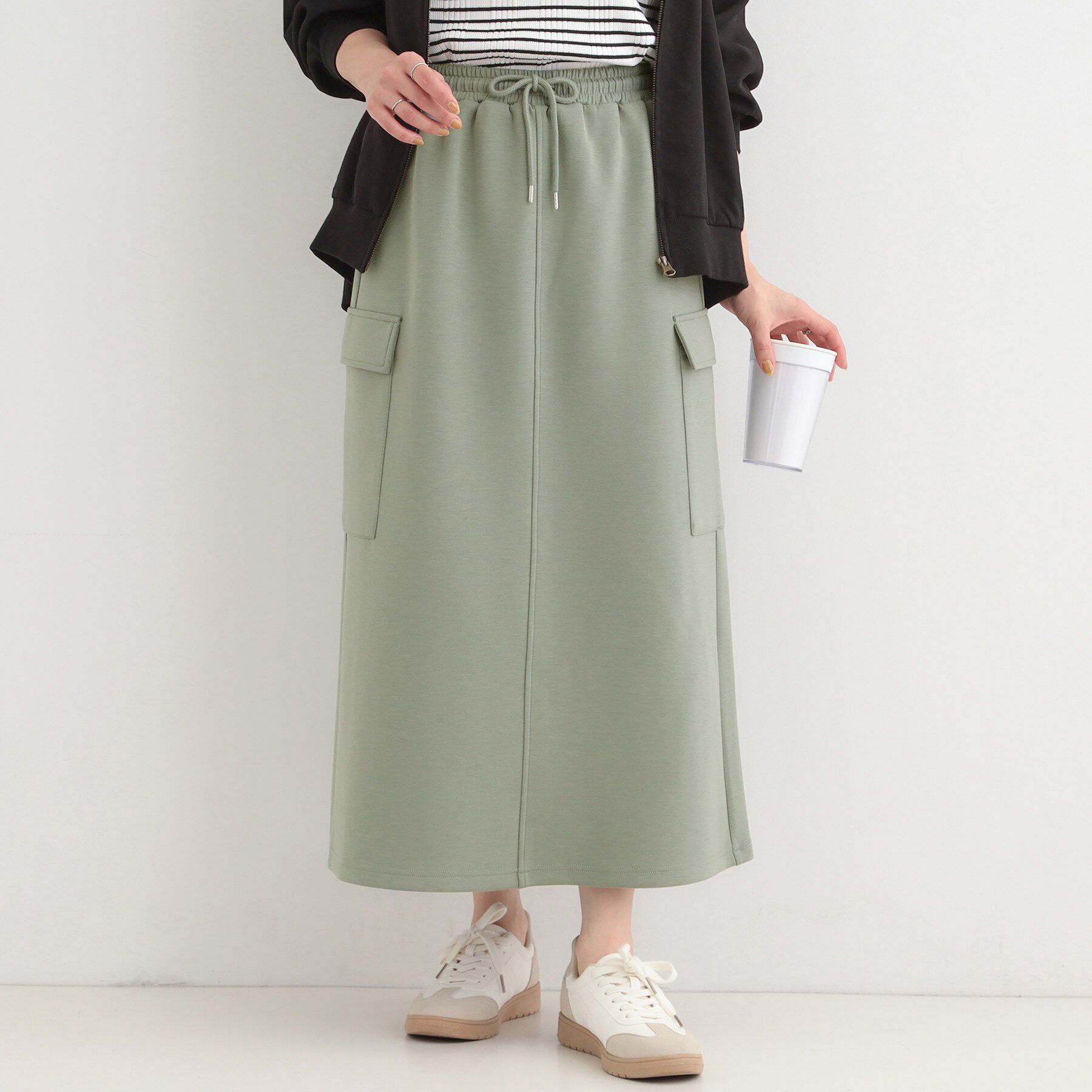 SHOO･LA･RUE「【洗濯機可/S-LL】サイドポケットでこなれ感のある ダンボールカーゴスカート」|スカート|オリーブグリーン(0