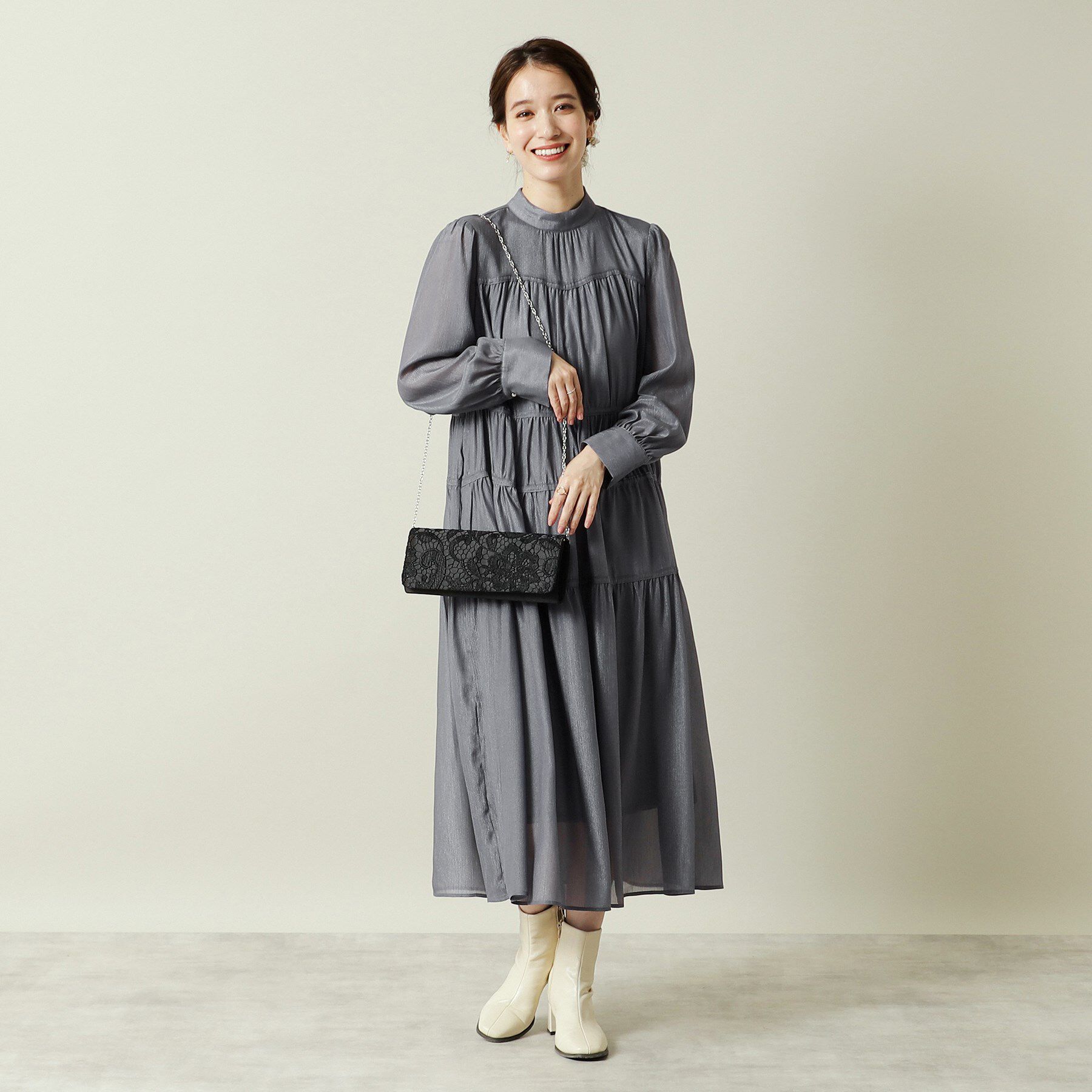 ITS&rsquo;DEMO「【結婚式・パーティに】シャイニー楊柳ワンピース＜ドレスコレクション＞」|ワンピース|ブルー(091)