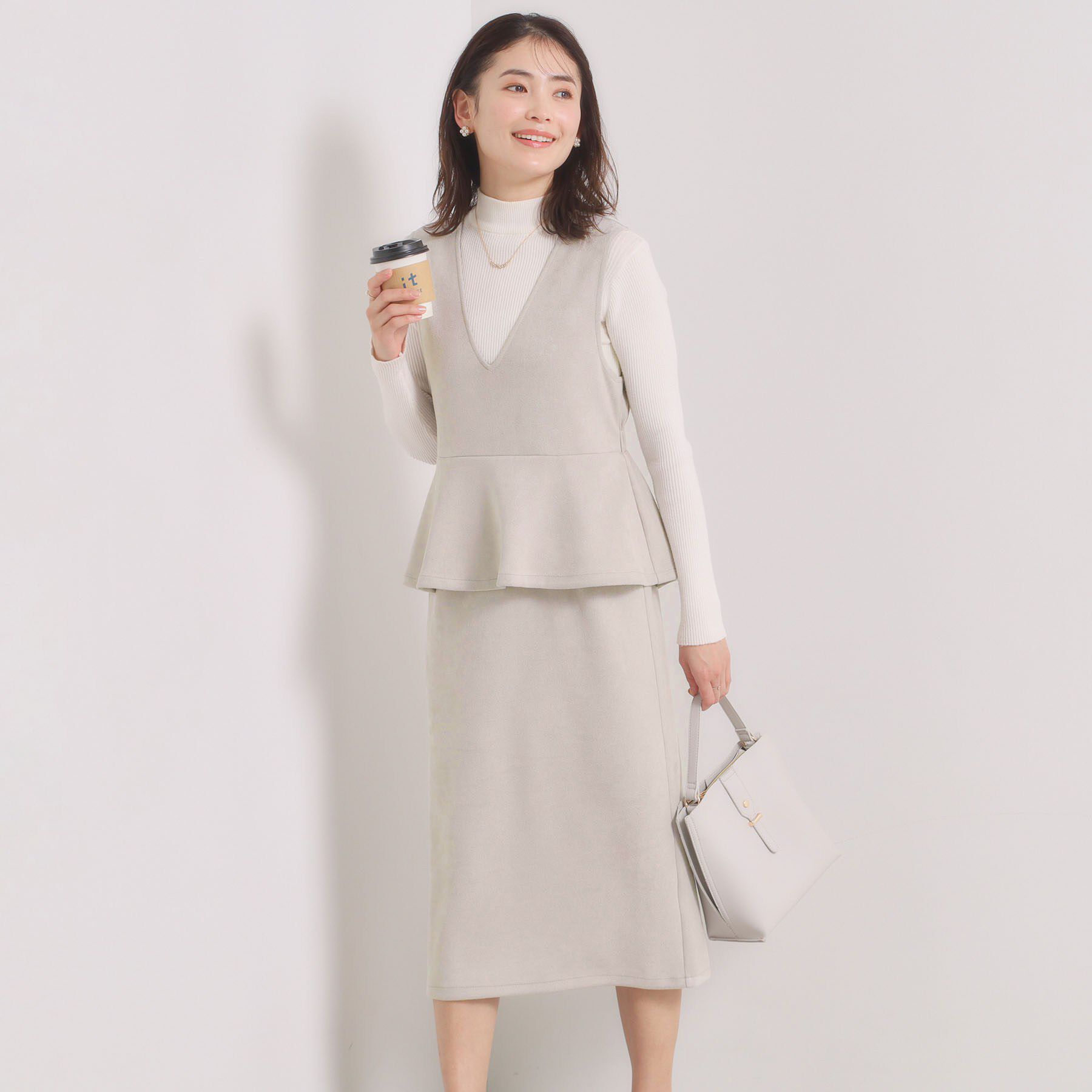 ITS&rsquo;DEMO「【手洗い可／ウエストゴム】カットスエードジャンスカ」|ワンピース|ライトグレー(011