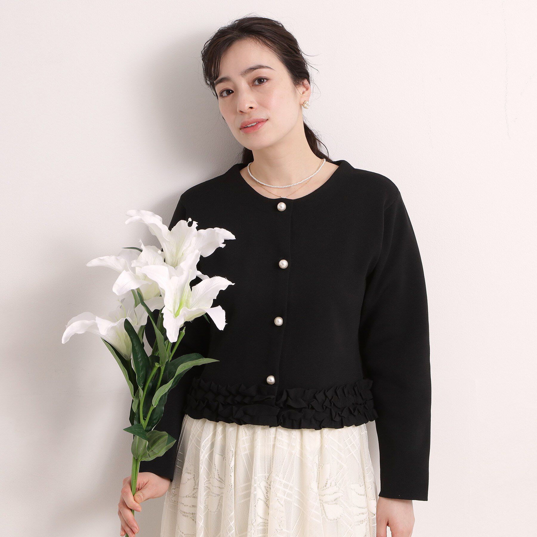 ITS&rsquo;DEMO「【手洗い可／入卒】裾フリルニットカーディガン」|カーディガン|ブラック(019)