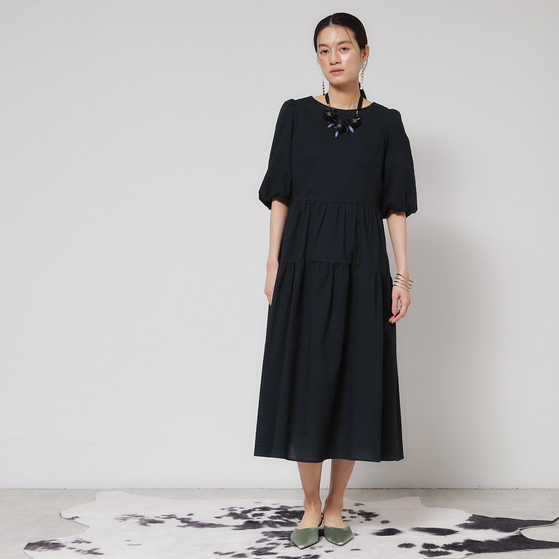 SunaUna「【涼し気！／サッカー素材】パフスリーブワンピース」|ワンピース|