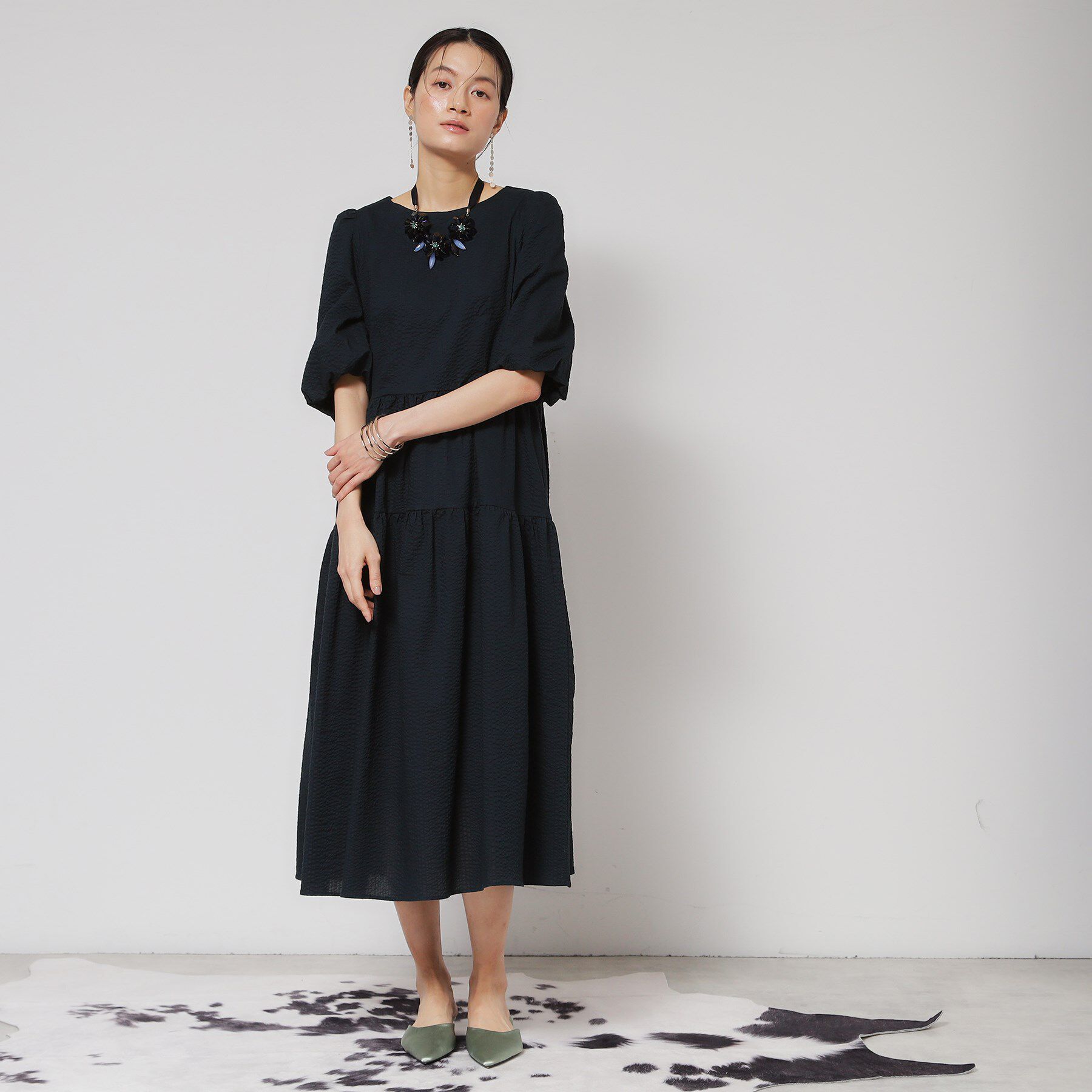 SunaUna「【涼し気！／サッカー素材】パフスリーブワンピース」|ワンピース|