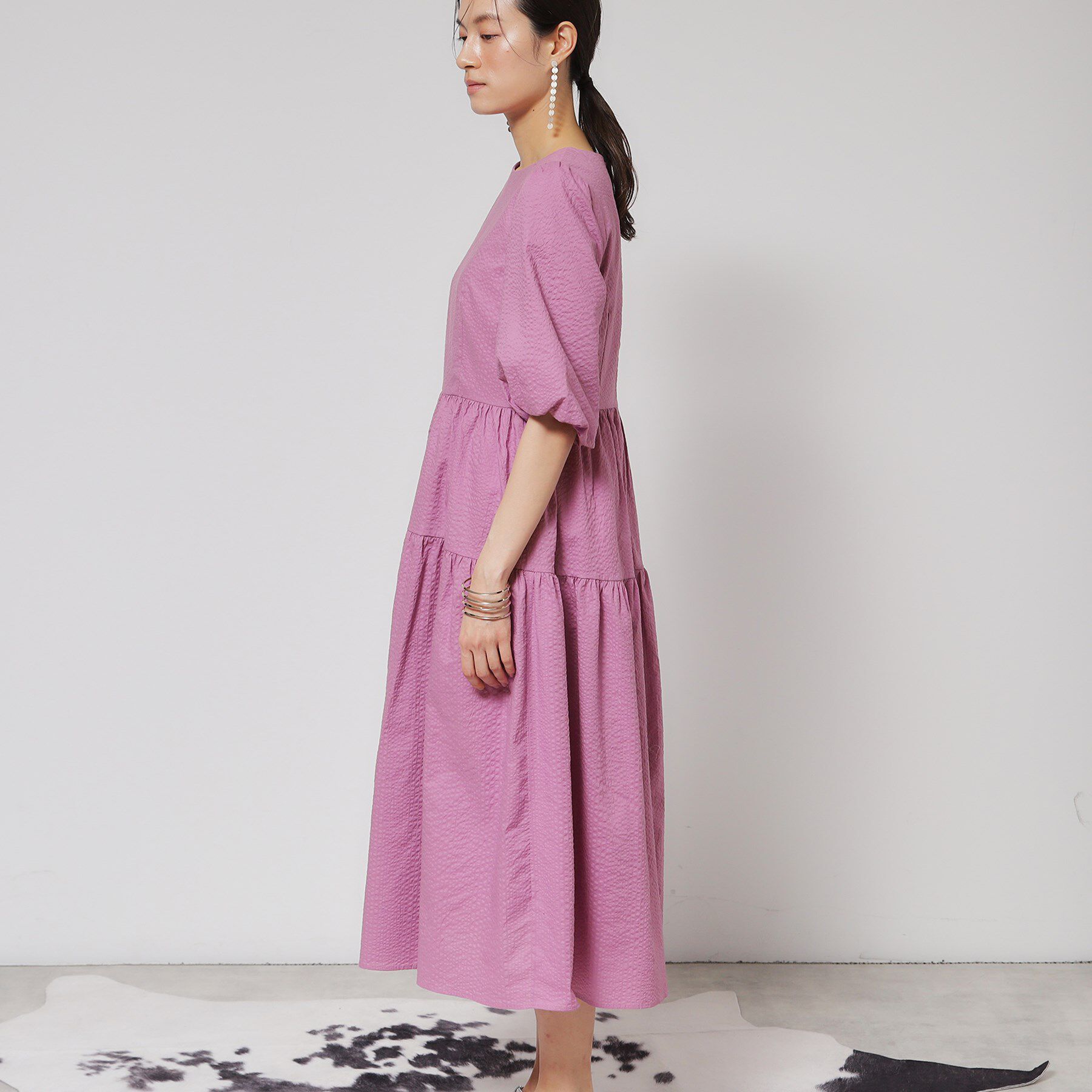 SunaUna「【涼し気！／サッカー素材】パフスリーブワンピース」|ワンピース|