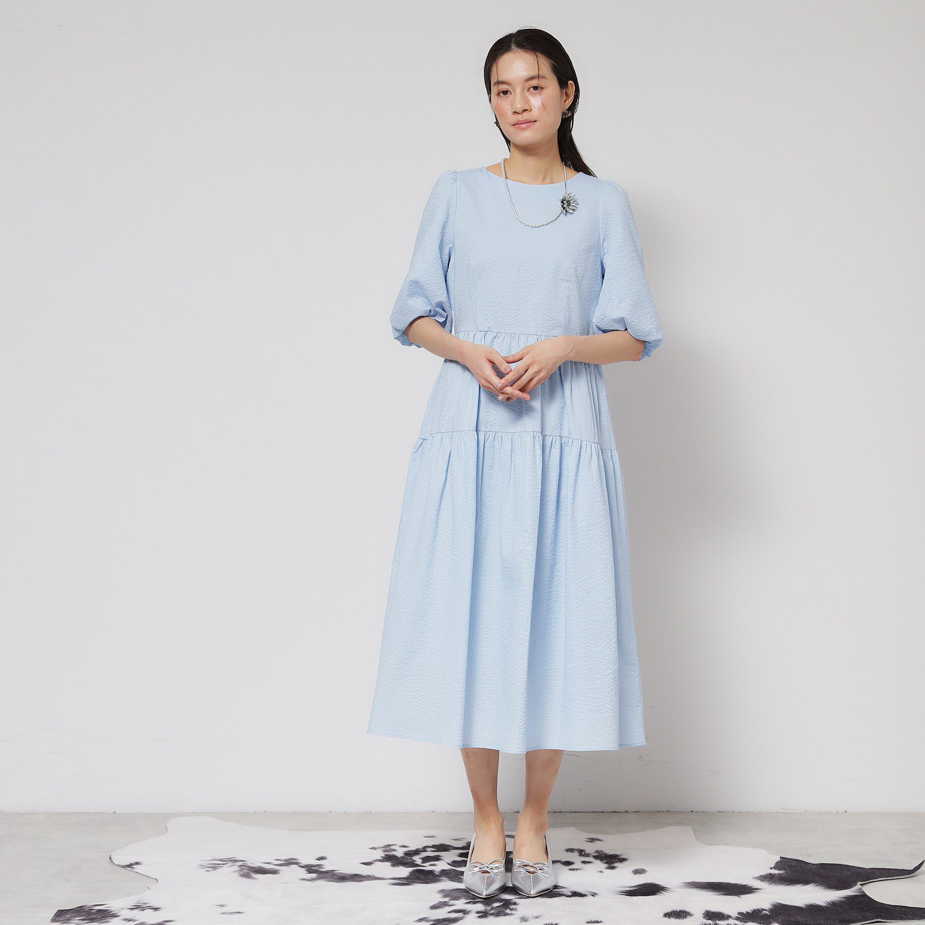 SunaUna「【涼し気！／サッカー素材】パフスリーブワンピース」|ワンピース|