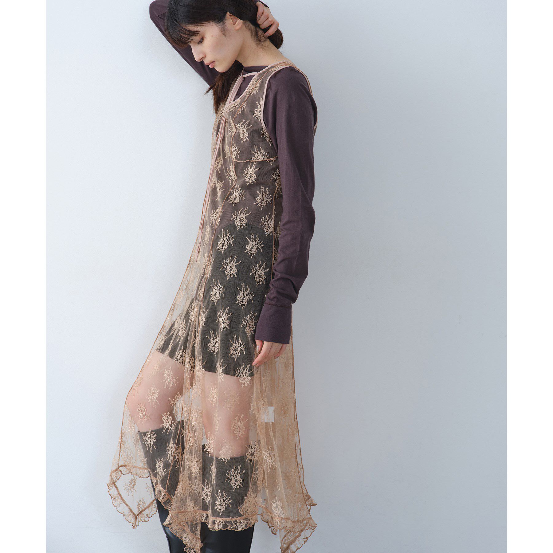 CODE A「sensual lace flow dress」|ワンピース|ピンクベージュ(05