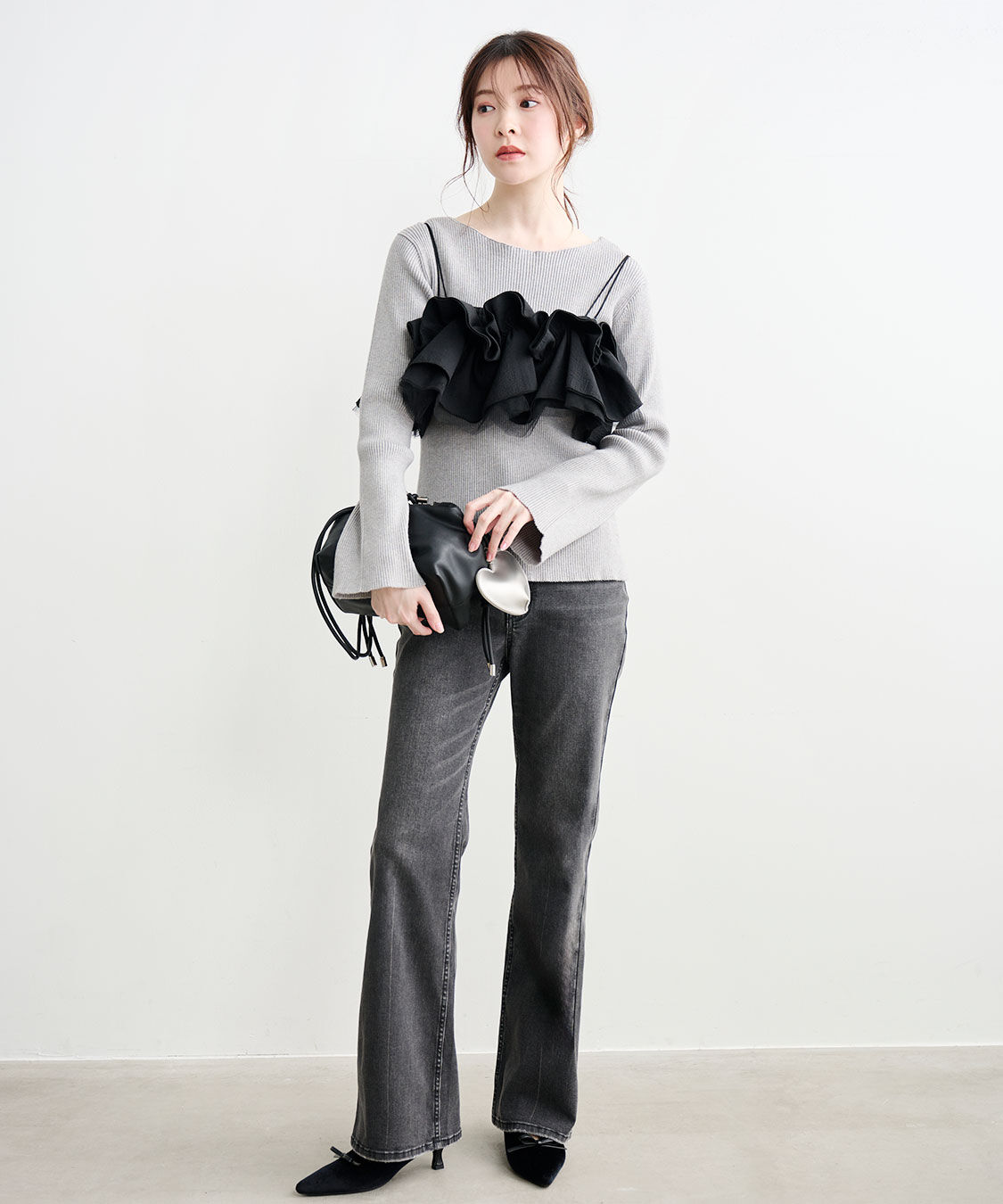 COCO DEAL「スーパーストレッチデニムフレアパンツ」|デニム|ブラック