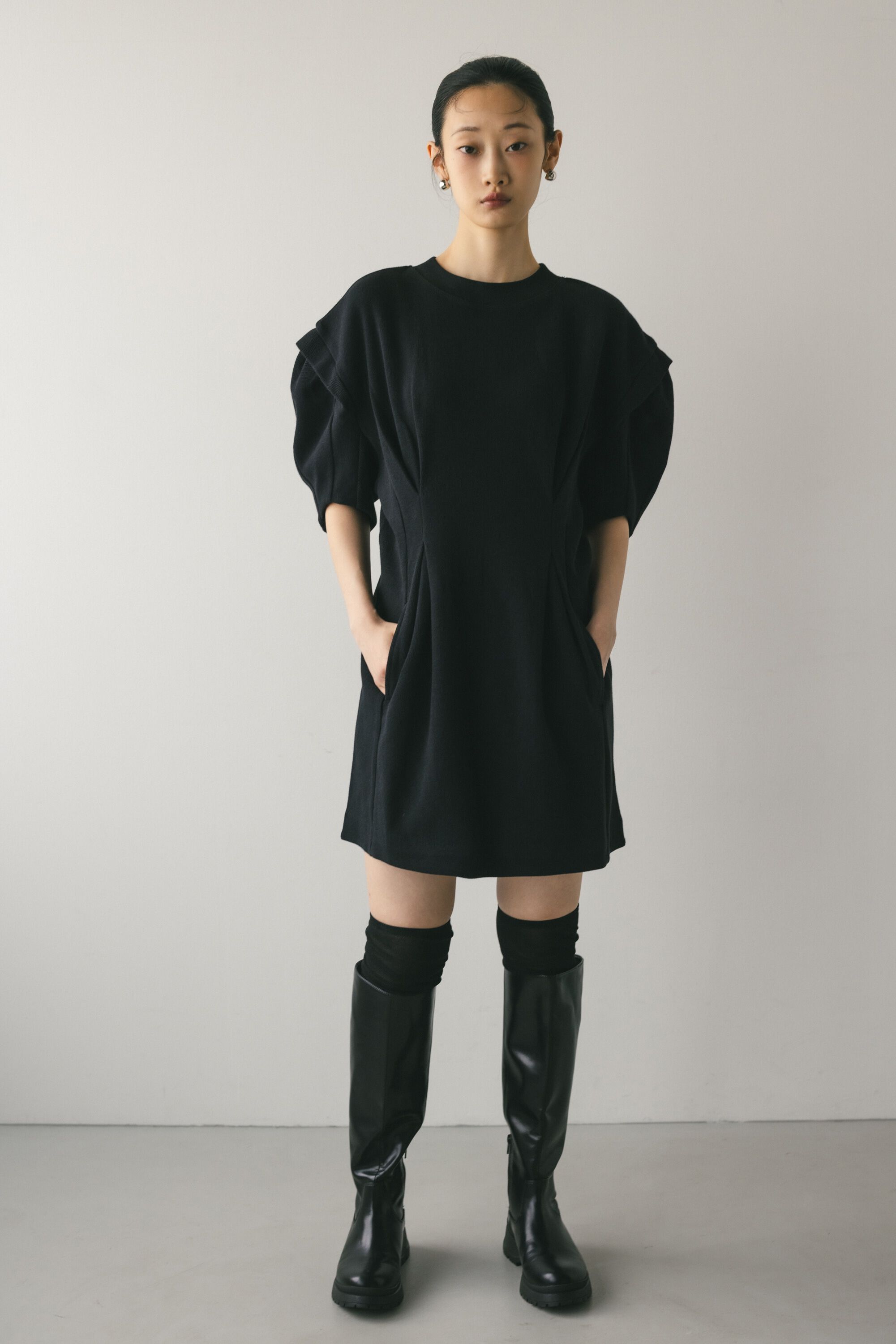 STYLEMIXER「ウエストタックラッセルカットワンピース」|ワンピース|BLK