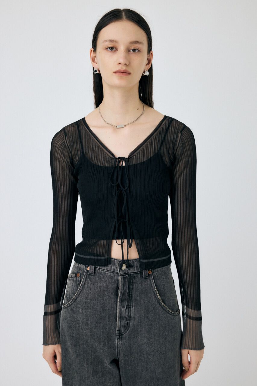 MOUSSY「FRONT TIE シアーカーディガン」|カーディガン|BLK