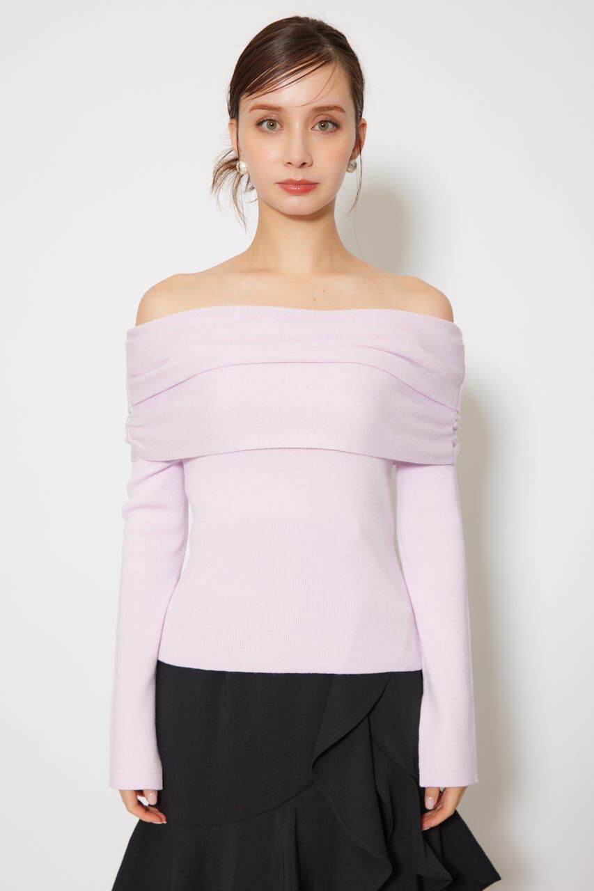 rienda「オフショルギャザーニットトップス」|ニット・セーター|