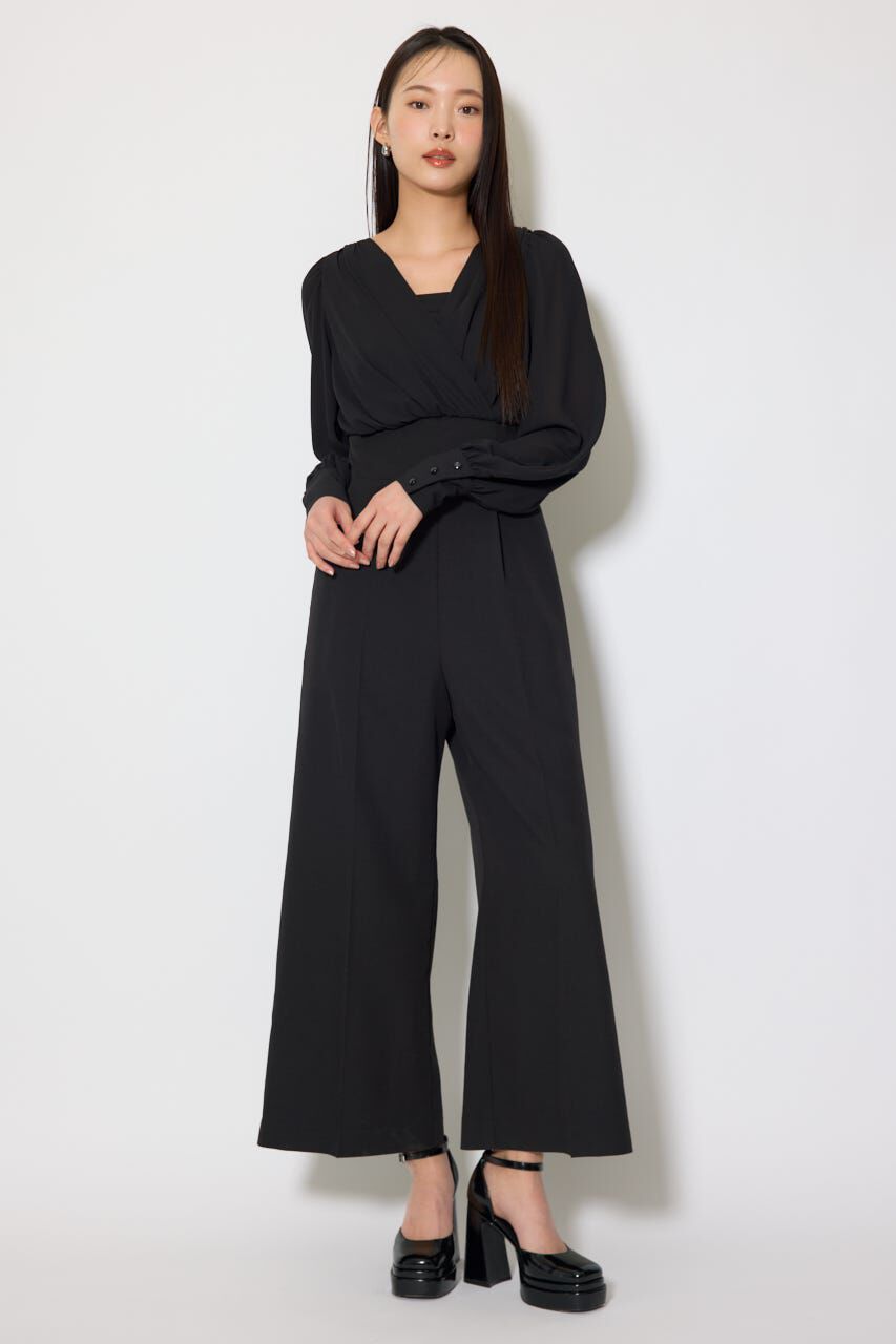 rienda「カシュクールデザインロンパース」|ワンピース|BLK