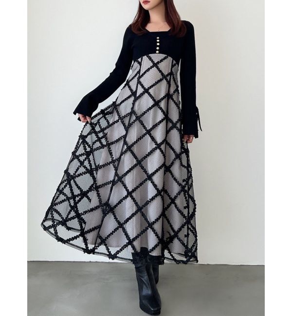 RESEXXY「ドッキングニットフレアワンピース」|ワンピース|ブラック