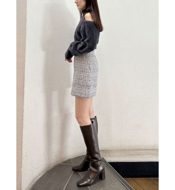 MERCURYDUO「オープンショルダーミニシャギーニット」|ニット・セーター|