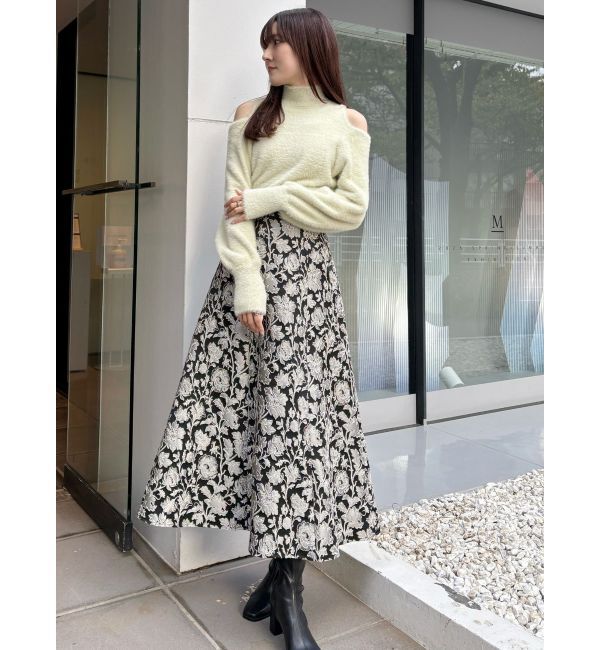 MERCURYDUO「オープンショルダーミニシャギーニット」|ニット・セーター|