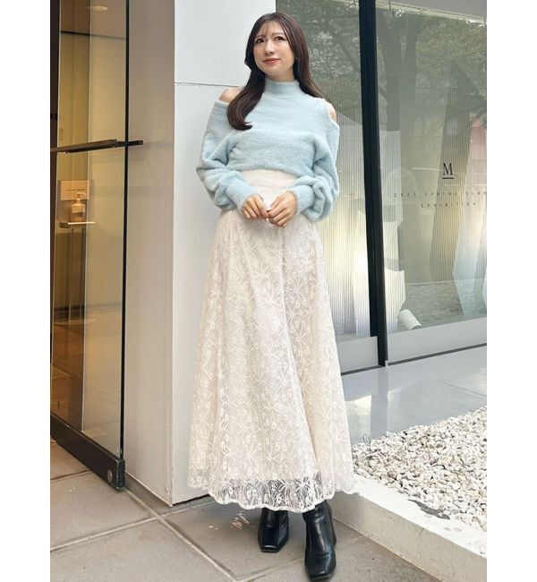 MERCURYDUO「オープンショルダーミニシャギーニット」|ニット・セーター|