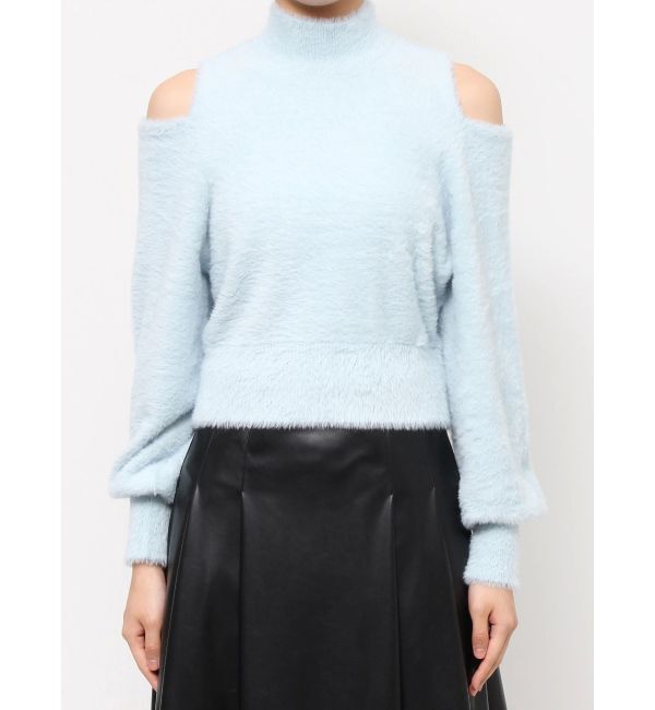 MERCURYDUO「オープンショルダーミニシャギーニット」|ニット・セーター|