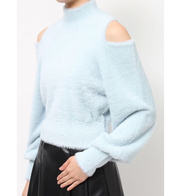 MERCURYDUO「オープンショルダーミニシャギーニット」|ニット・セーター|