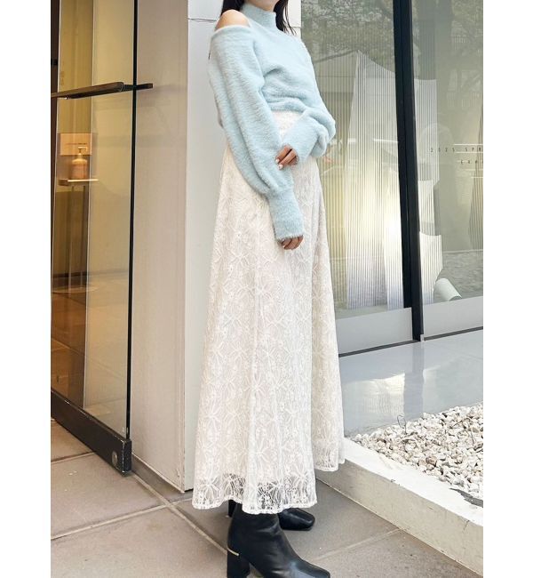 MERCURYDUO「オープンショルダーミニシャギーニット」|ニット・セーター|