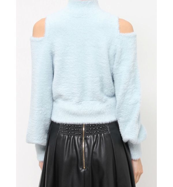 MERCURYDUO「オープンショルダーミニシャギーニット」|ニット・セーター|