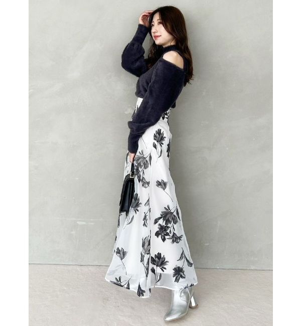 MERCURYDUO「オープンショルダーミニシャギーニット」|ニット・セーター|