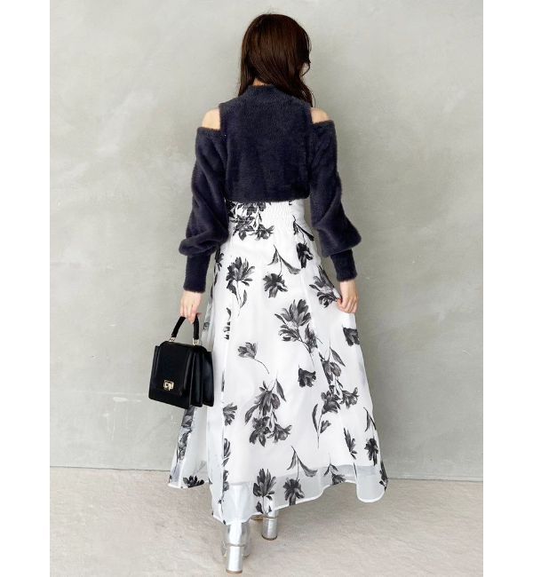 MERCURYDUO「オープンショルダーミニシャギーニット」|ニット・セーター|