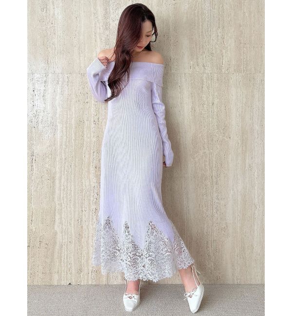 MERCURYDUO「レーストリムオフショルニットワンピース」|ワンピース|