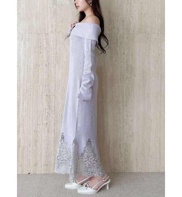 MERCURYDUO「レーストリムオフショルニットワンピース」|ワンピース|